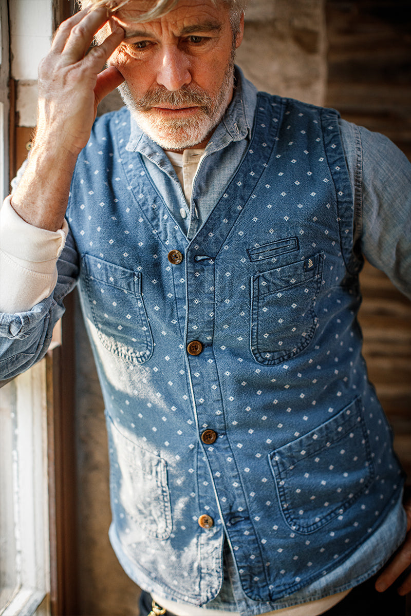 &SONS Drifter Indigo Pattern Waistcoat