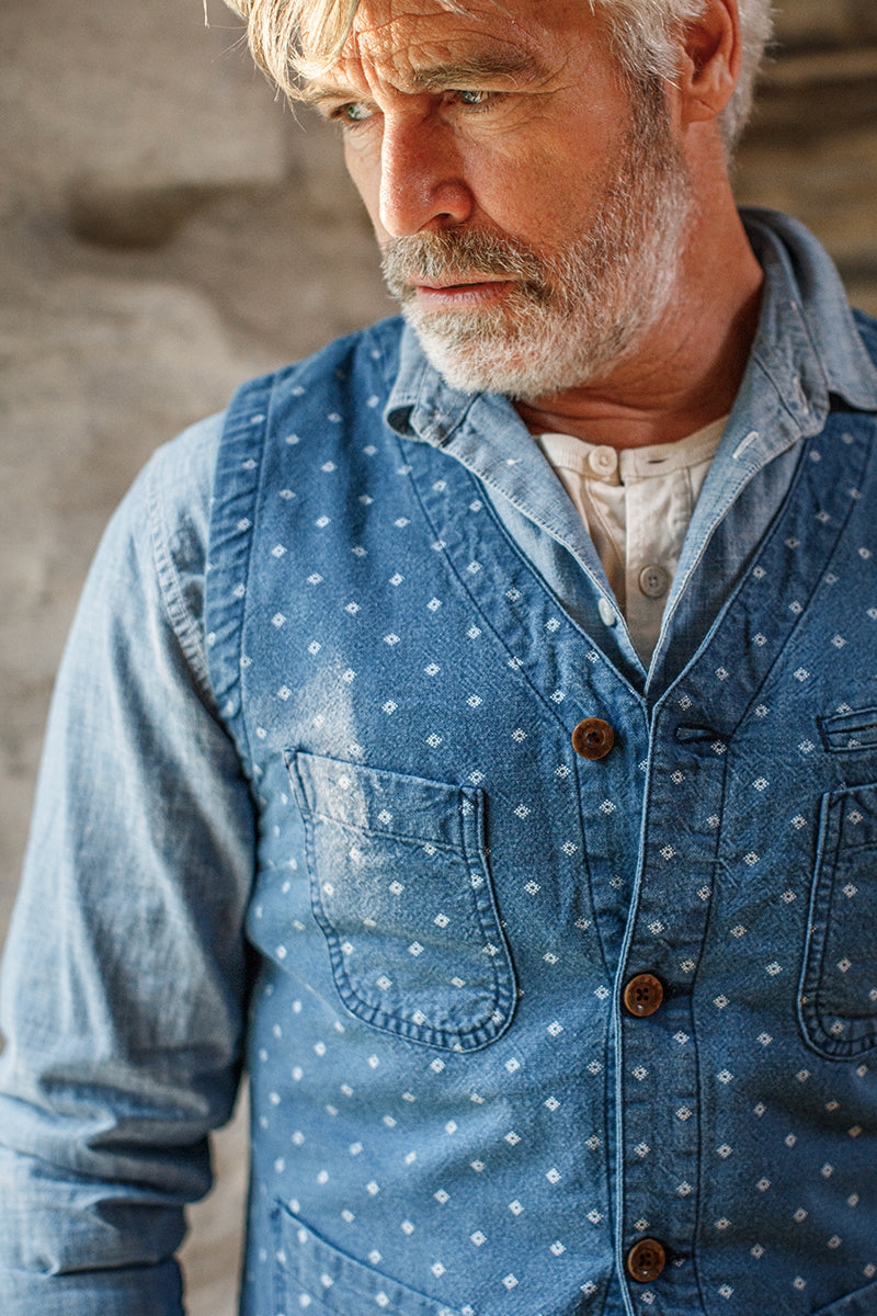 &SONS Drifter Indigo Pattern Waistcoat