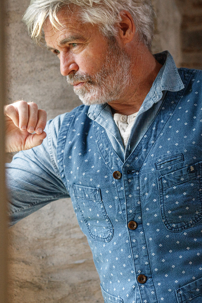 &SONS Drifter Indigo Pattern Waistcoat