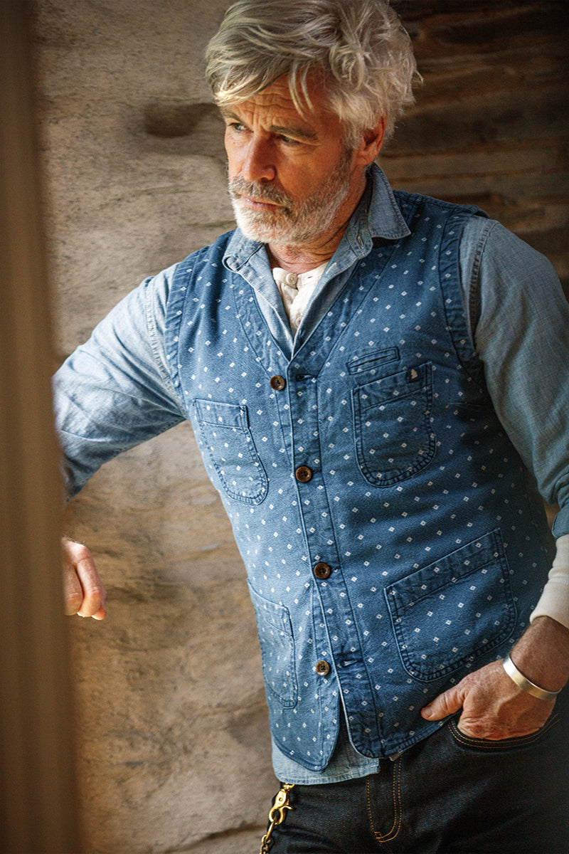 &SONS Drifter Indigo Pattern Waistcoat