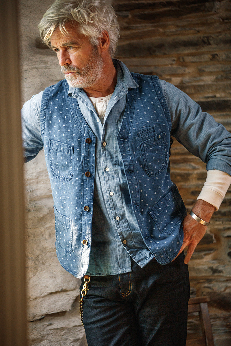 &SONS Drifter Indigo Pattern Waistcoat