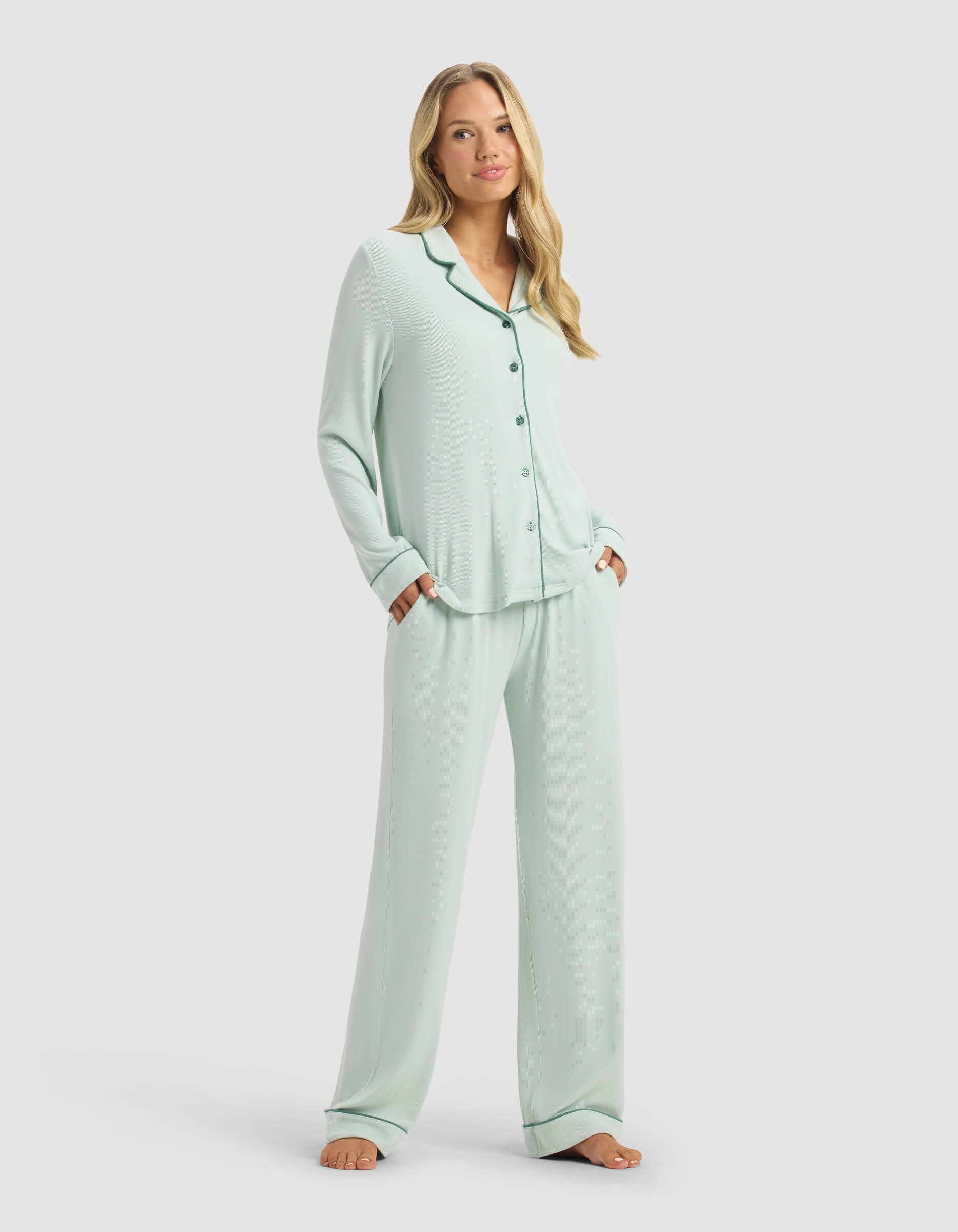 Women's Bamboo Rib-Knit Classic Long Sleeve Pajama Set