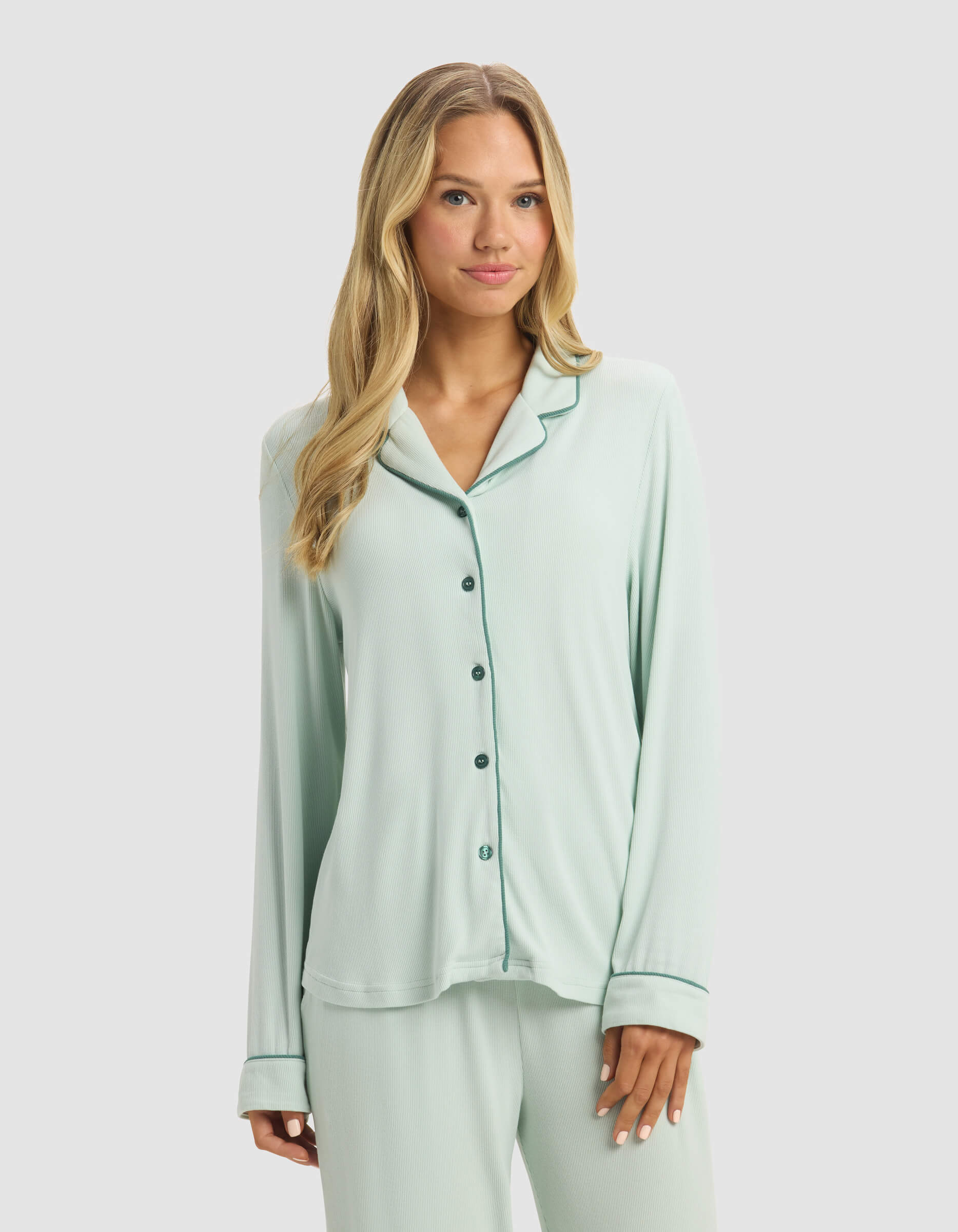 Women's Bamboo Rib-Knit Classic Long Sleeve Pajama Top - Last Chance