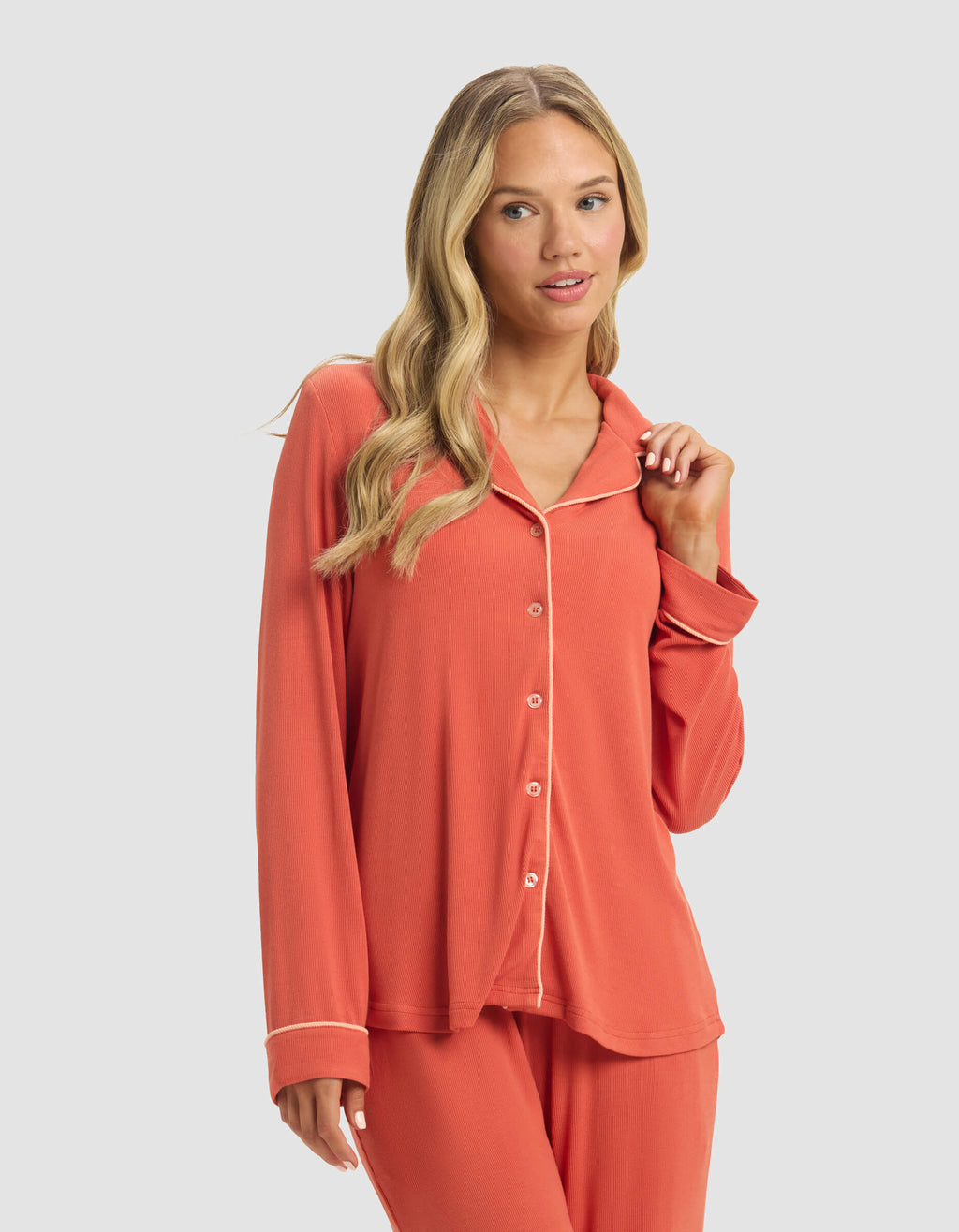 Women's Bamboo Rib-Knit Classic Long Sleeve Pajama Set