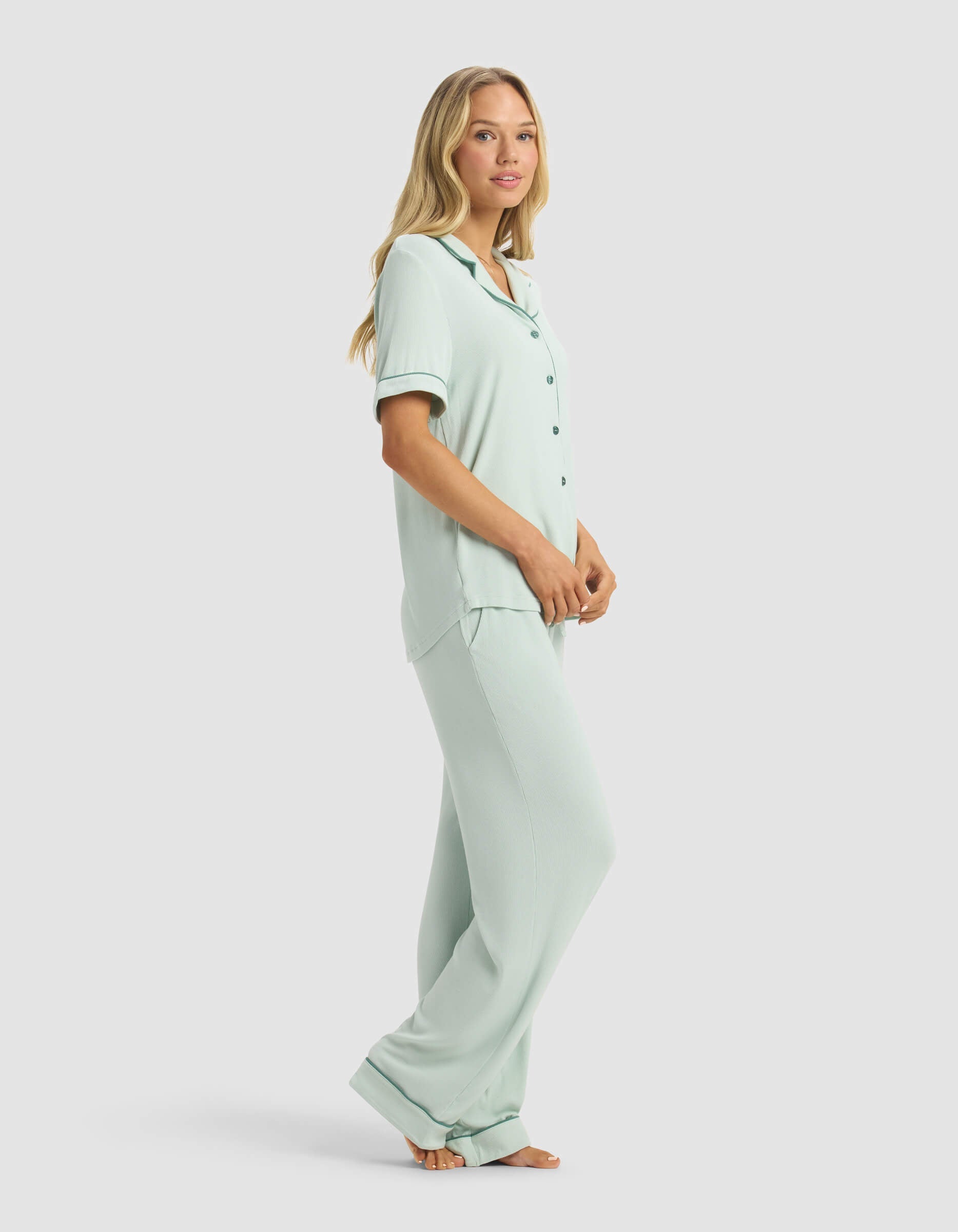 Women's Bamboo Rib-Knit Classic Short Sleeve & Pant Pajama Set