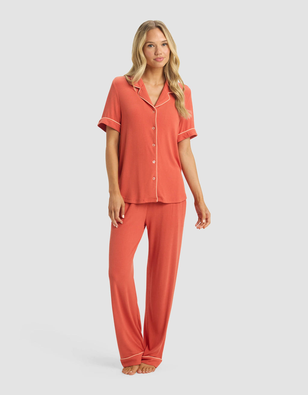 Women's Bamboo Rib-Knit Classic Short Sleeve & Pant Pajama Set