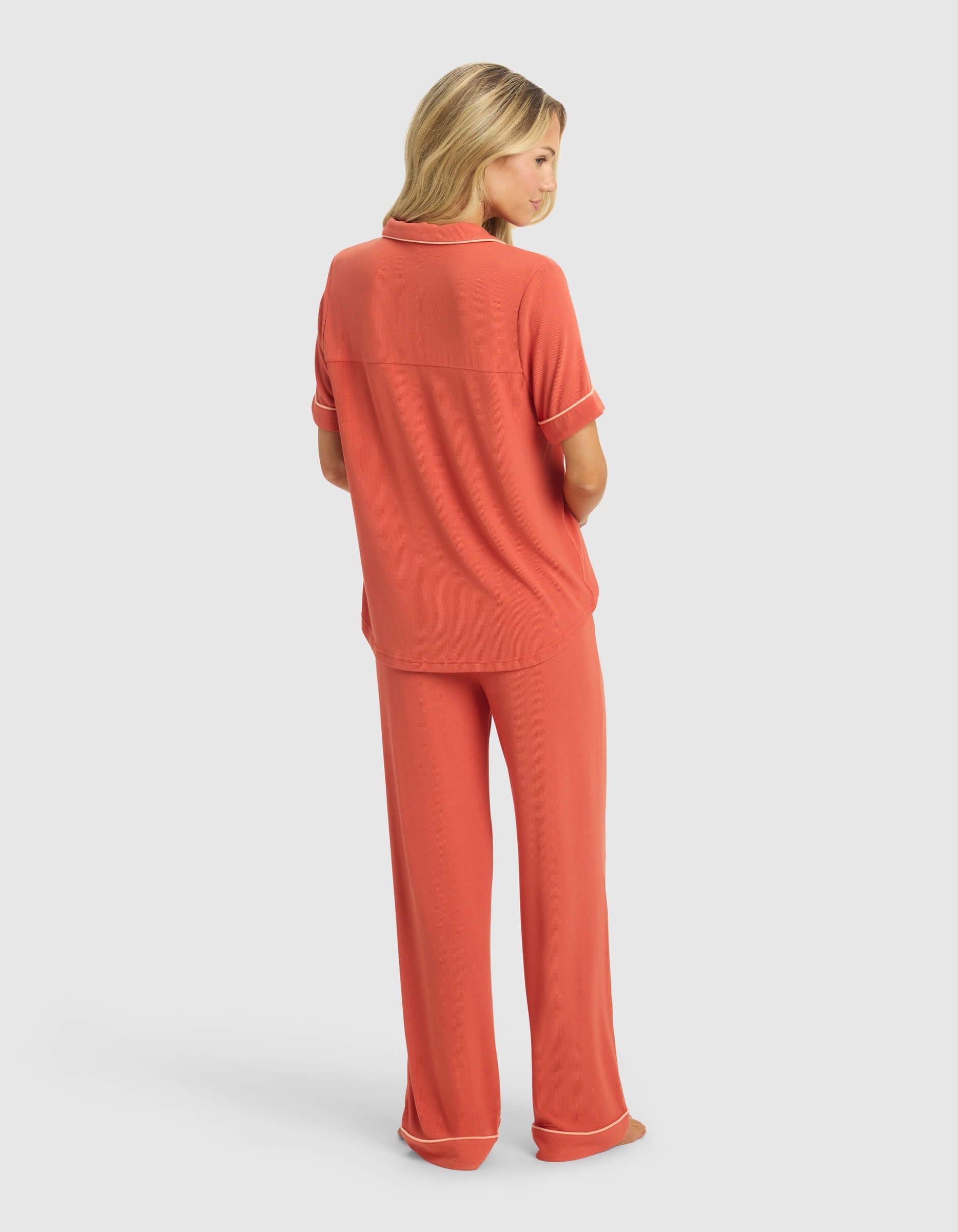 Women's Bamboo Rib-Knit Classic Short Sleeve & Pant Pajama Set