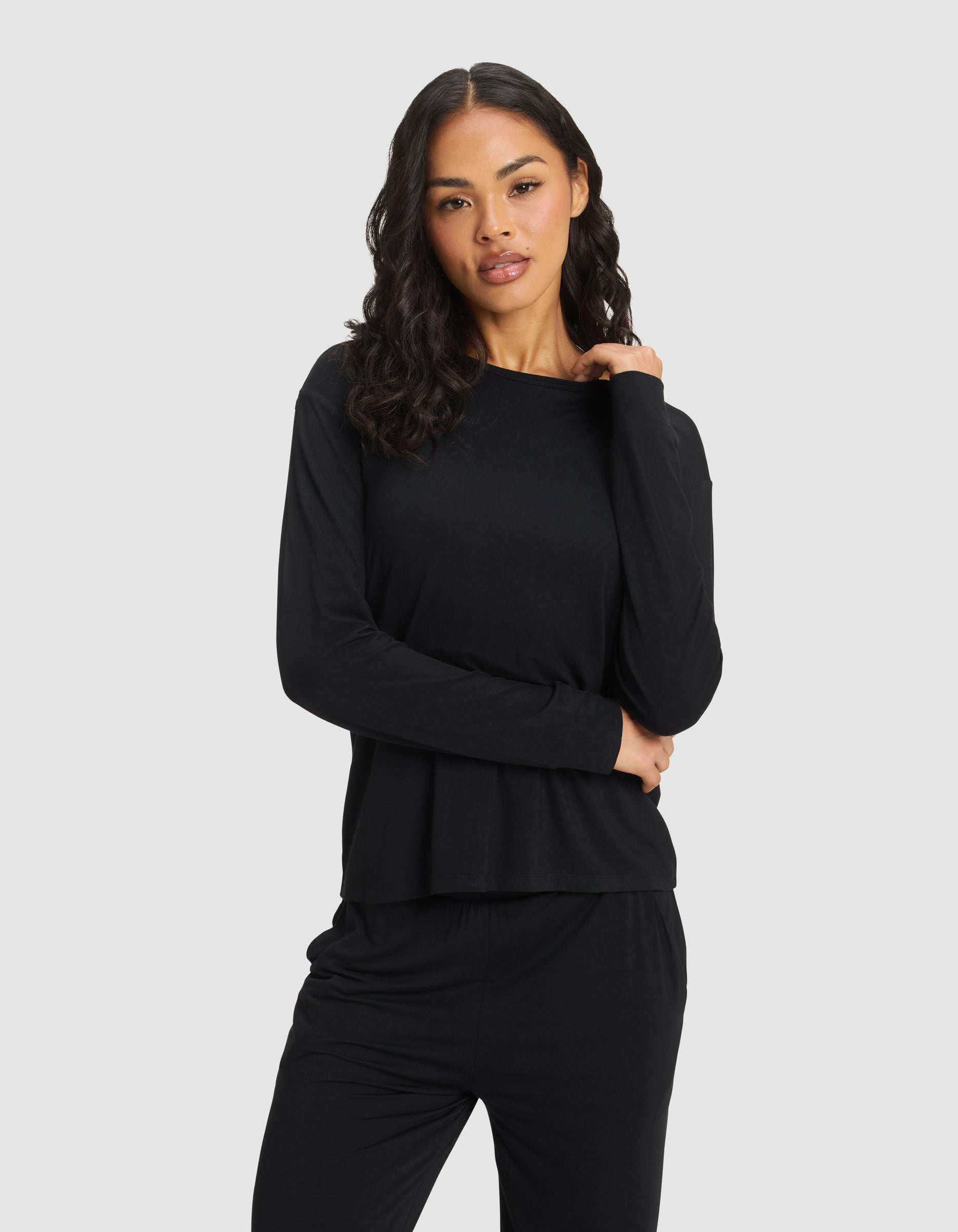 Women's Bamboo Stretch-Knit Long Sleeve Lounge Tee & Pant Set