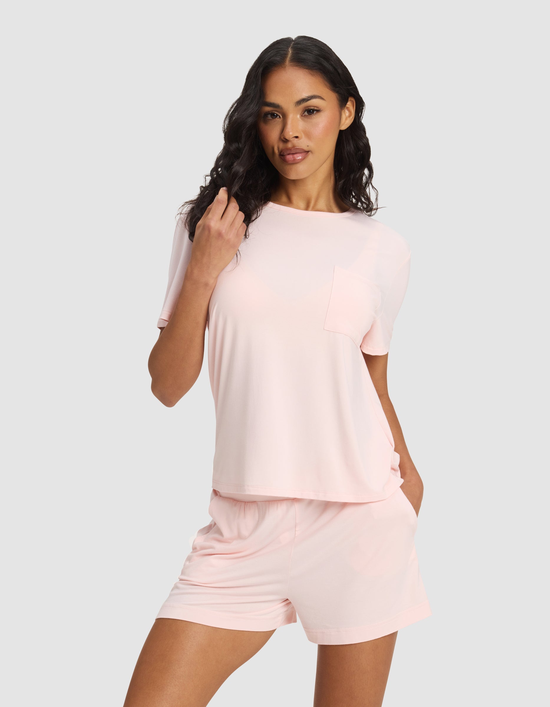 Women's Bamboo Stretch-Knit Lounge Tee & Shorts Set