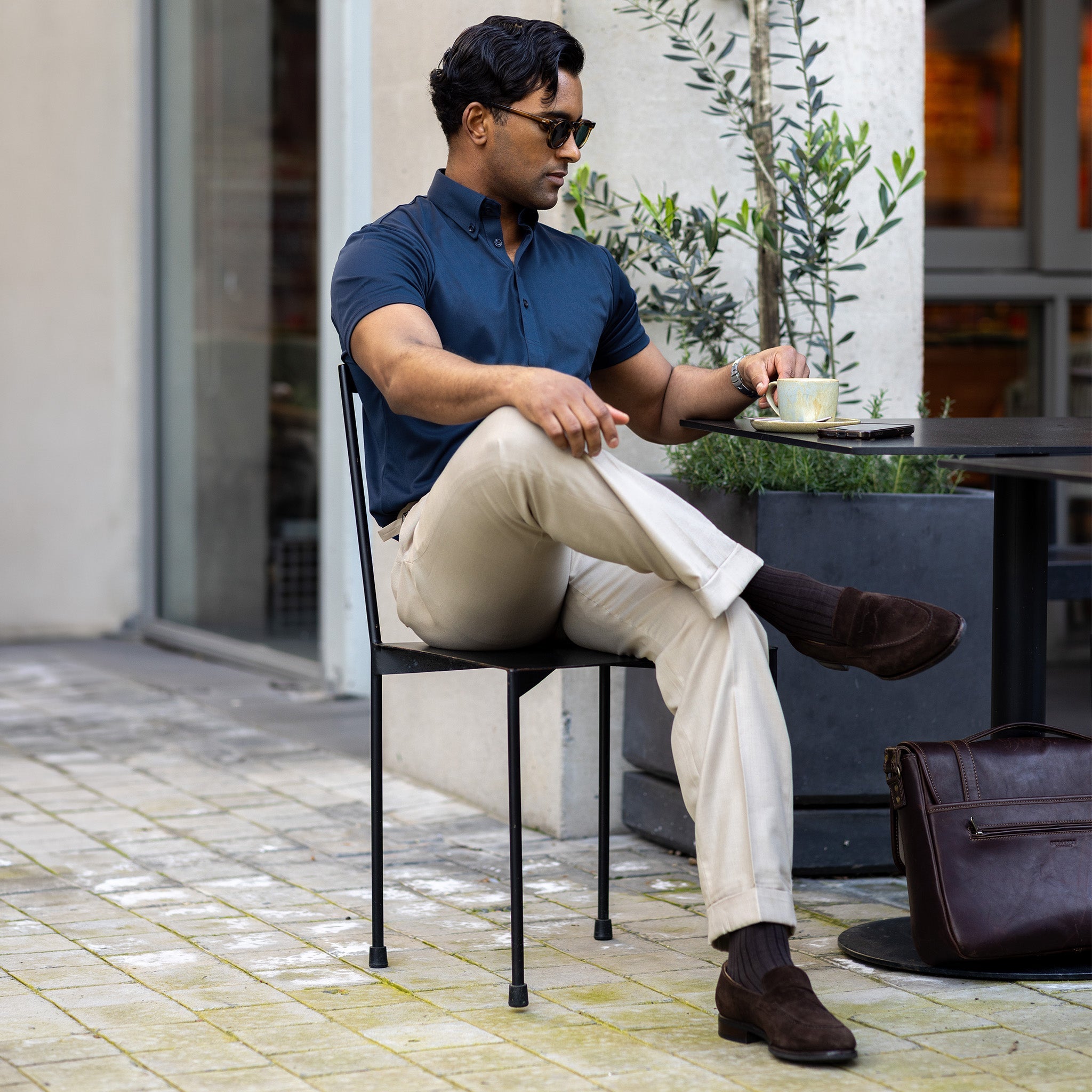 Oxford Button Down Collar Polo Navy Blue