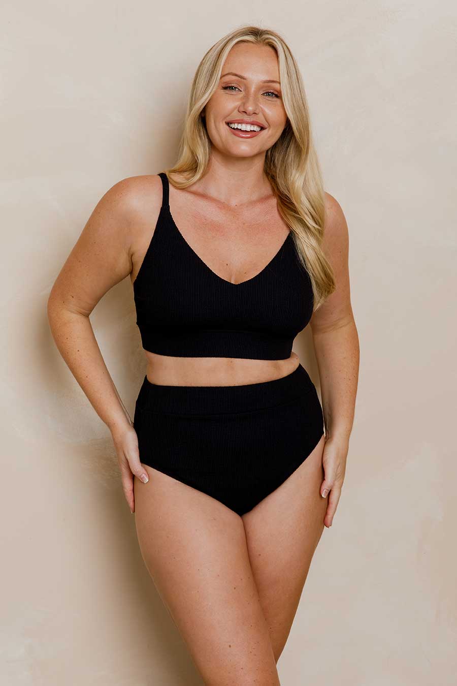 Byron High Waisted Bikini Bottom - Black Texture