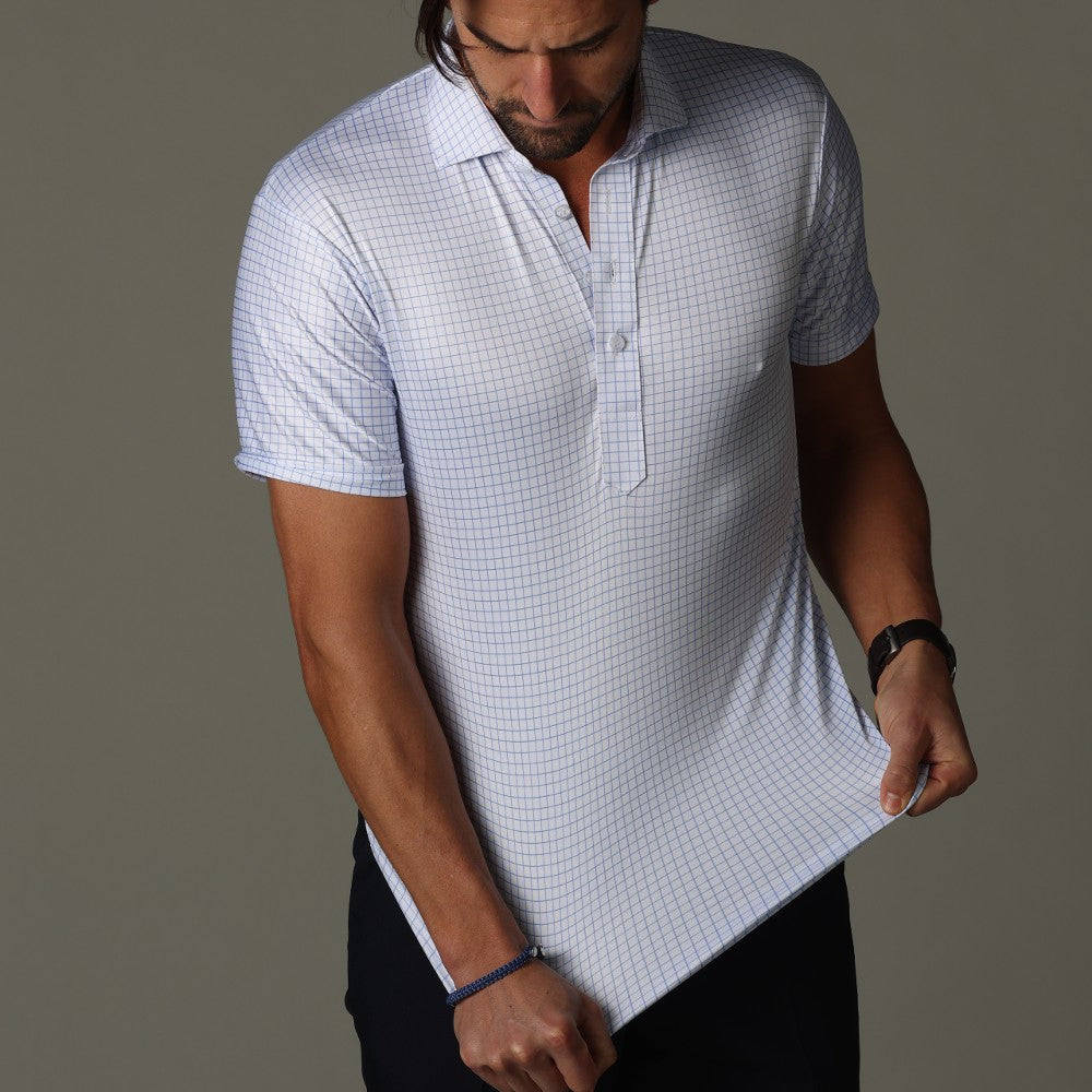Semi-Spread Collar Polo Thin Blue Check Original