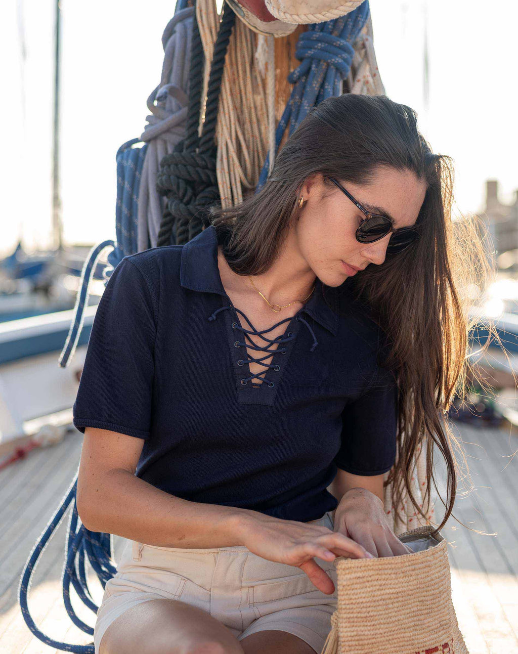 Earhart Short Sleeve Lace Up Tee