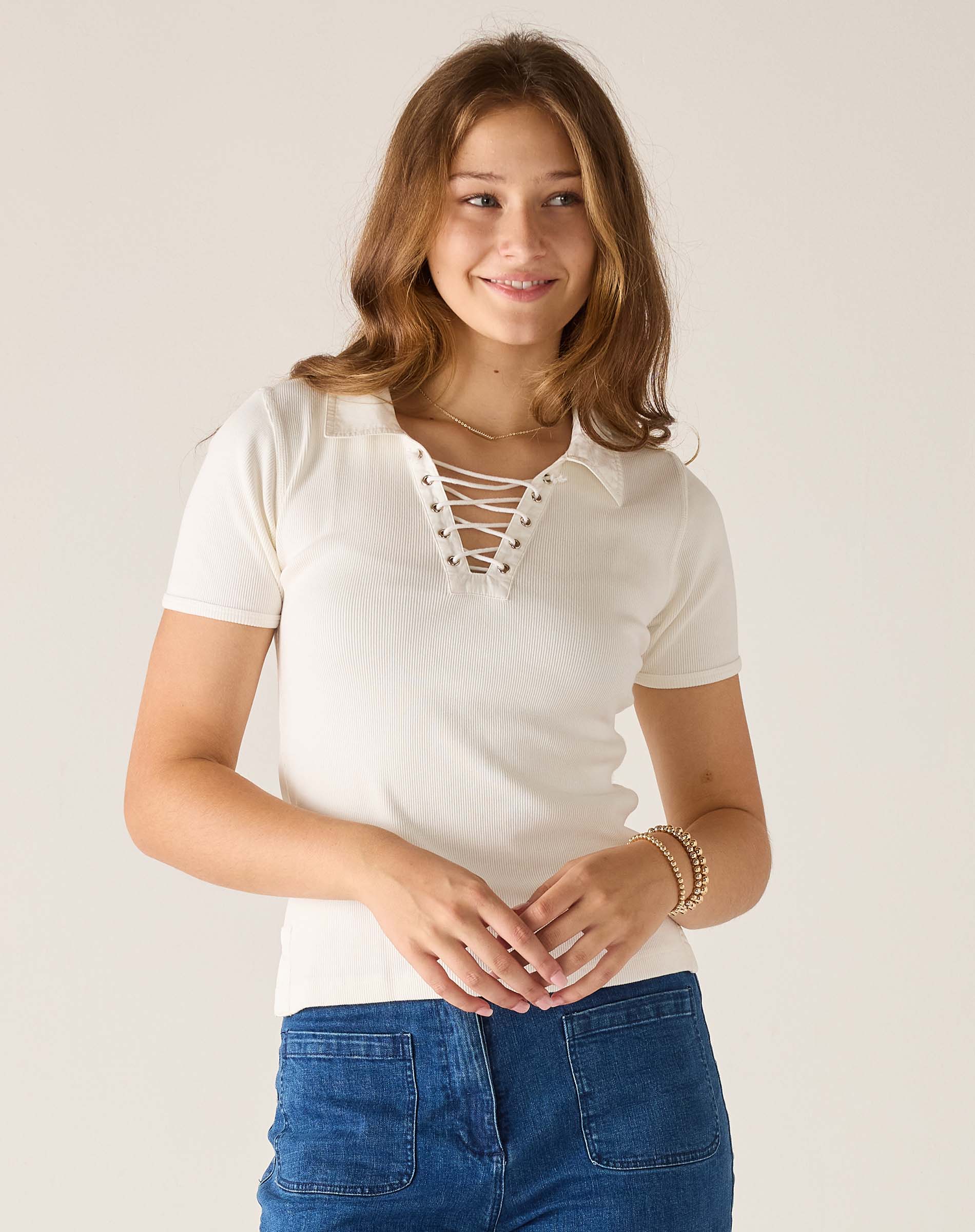 Earhart Short Sleeve Lace Up Tee