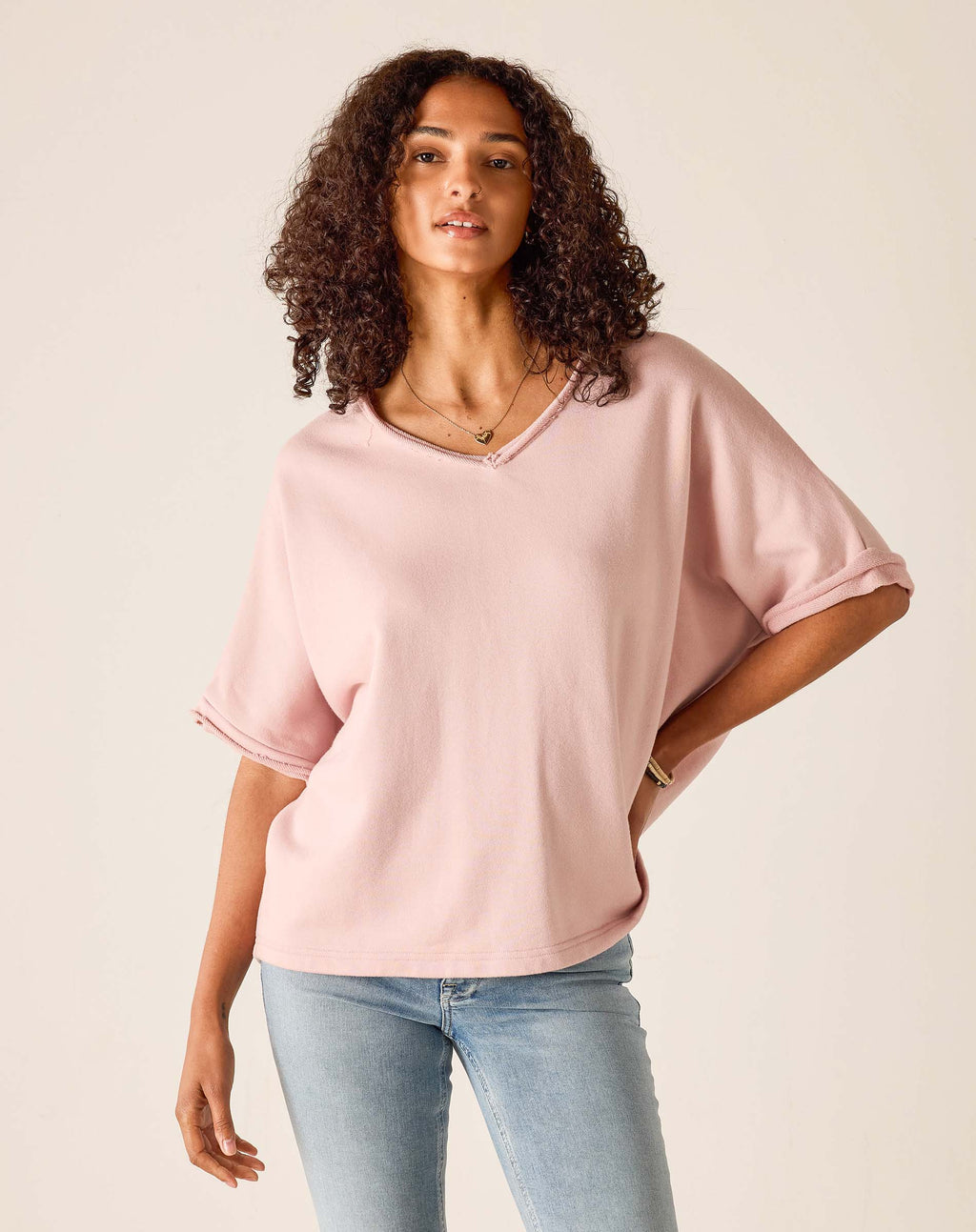 Frenchie Raw Edge V-Neck Sweatshirt
