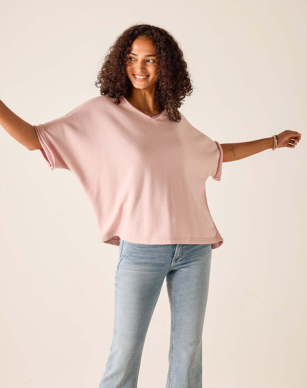 Frenchie Raw Edge V-Neck Sweatshirt