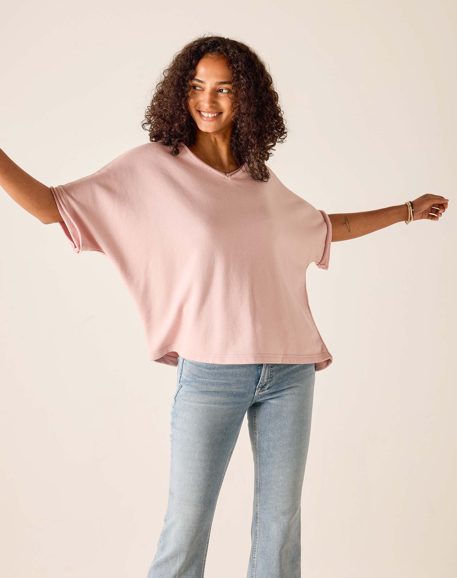 Frenchie Raw Edge V-Neck Sweatshirt