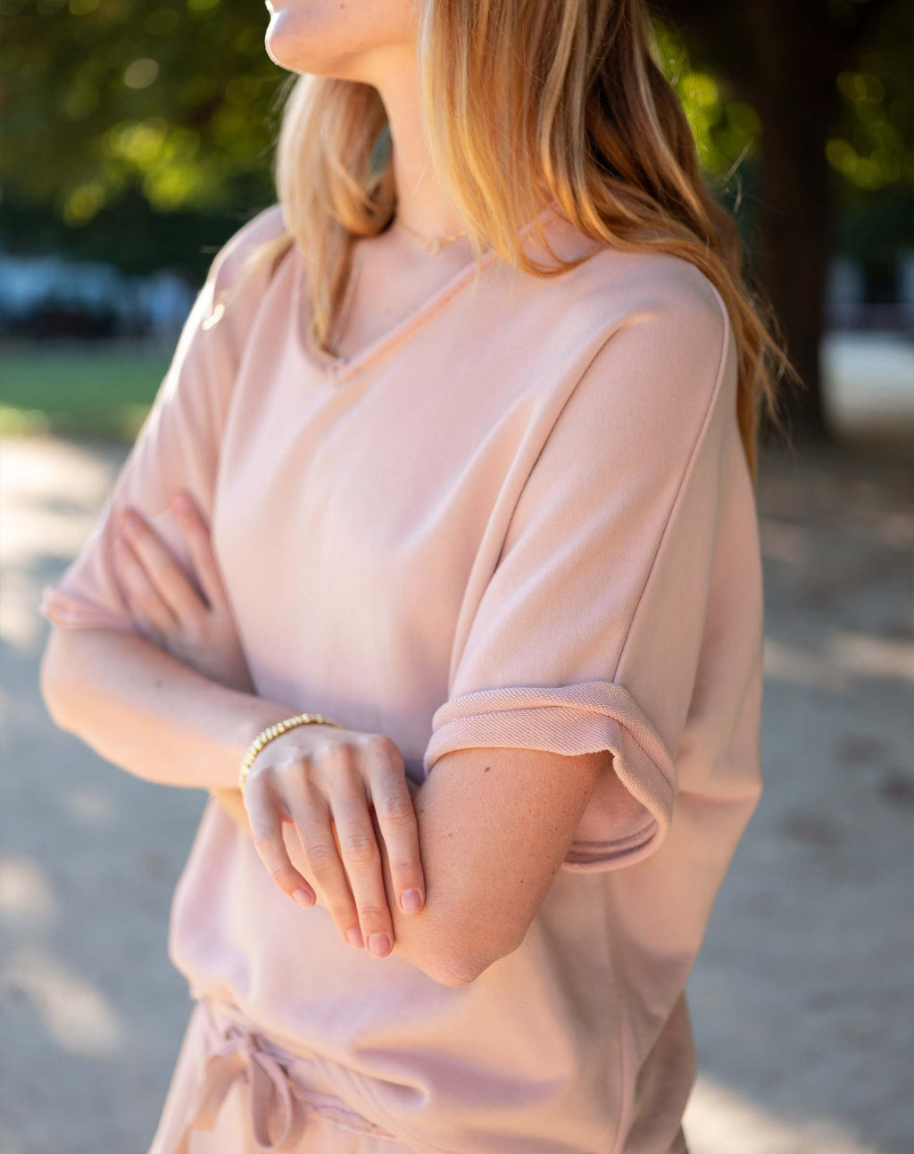 Frenchie Raw Edge V-Neck Sweatshirt