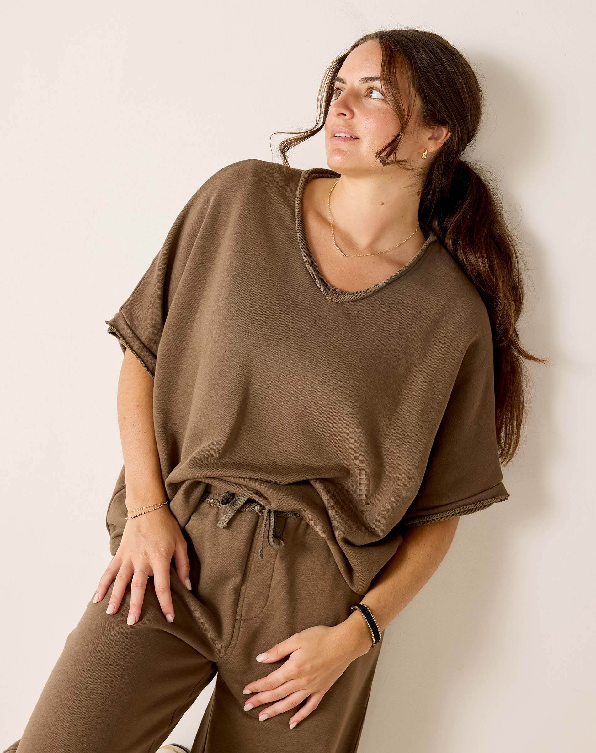 Frenchie Raw Edge V-Neck Sweatshirt