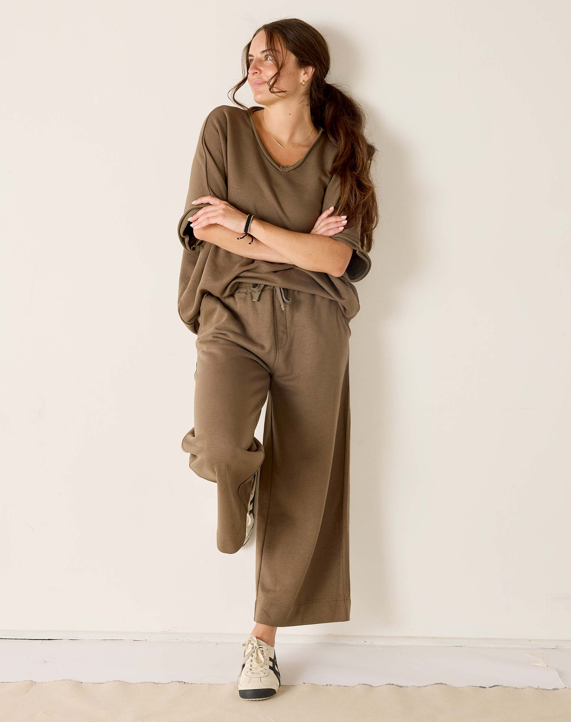 Frenchie Raw Edge V-Neck Sweatshirt