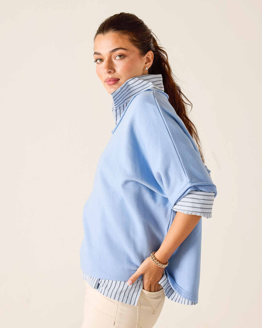Frenchie Raw Edge V-Neck Sweatshirt