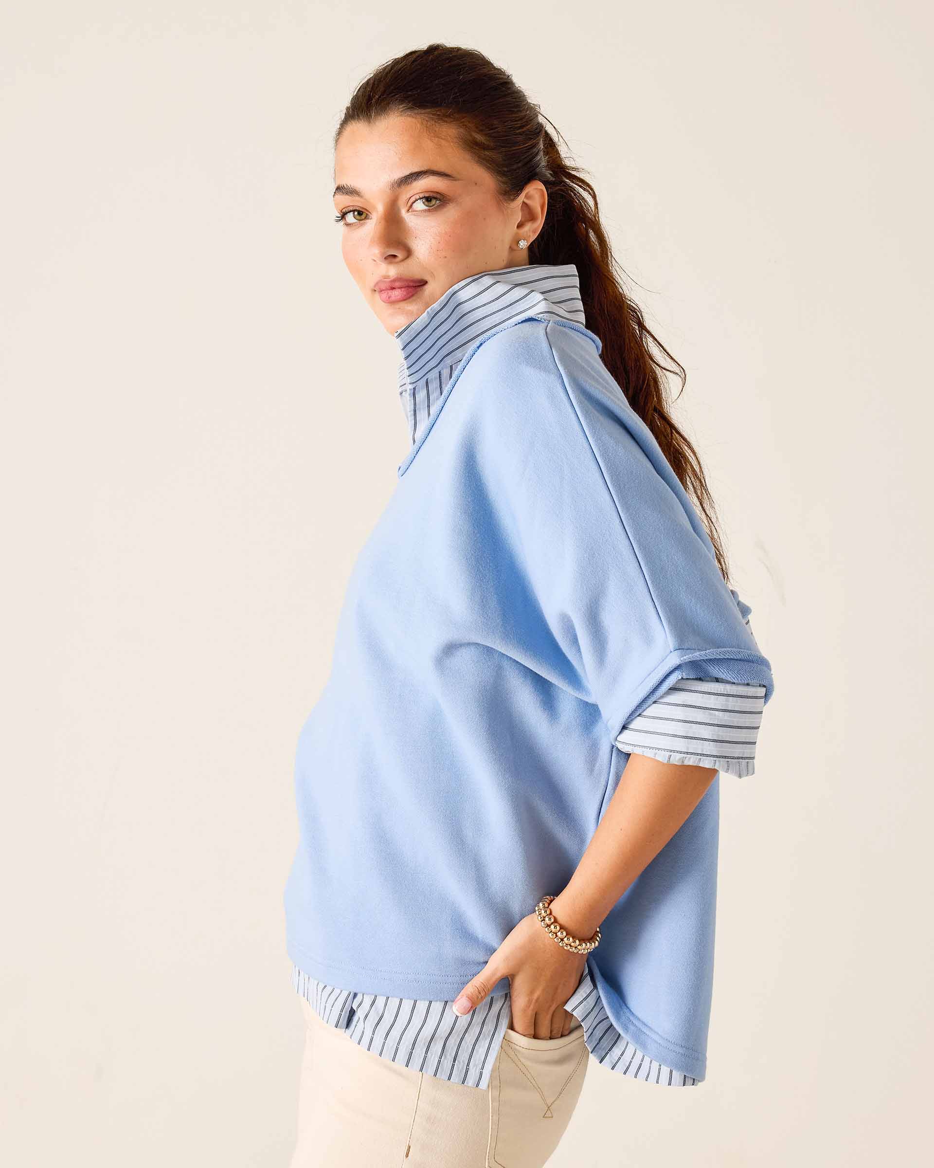 Frenchie Raw Edge V-Neck Sweatshirt