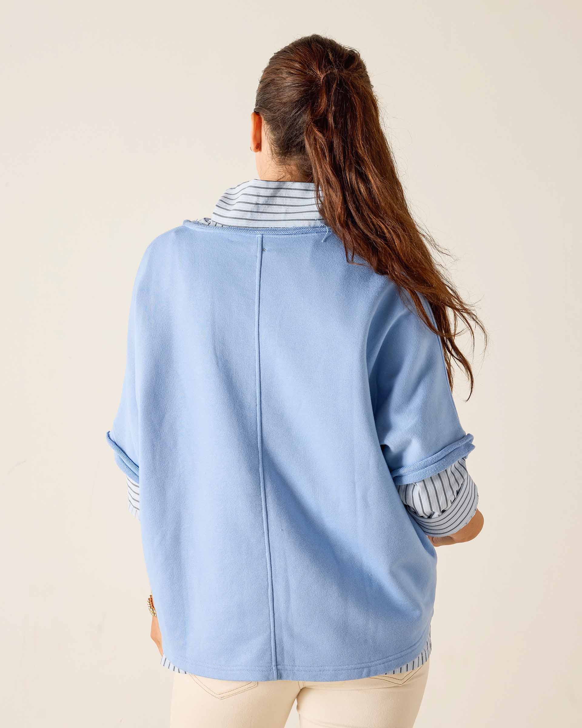 Frenchie Raw Edge V-Neck Sweatshirt
