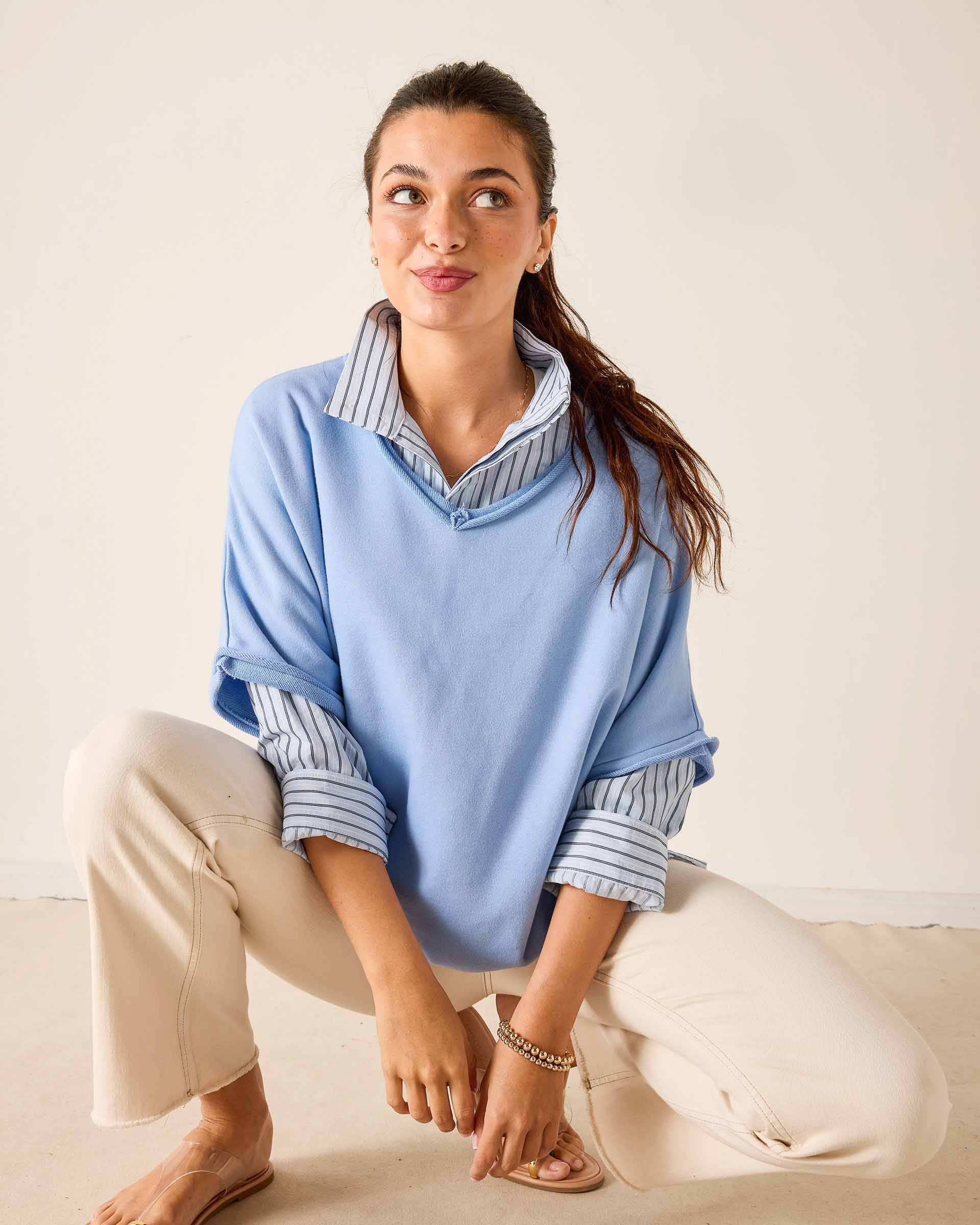 Frenchie Raw Edge V-Neck Sweatshirt
