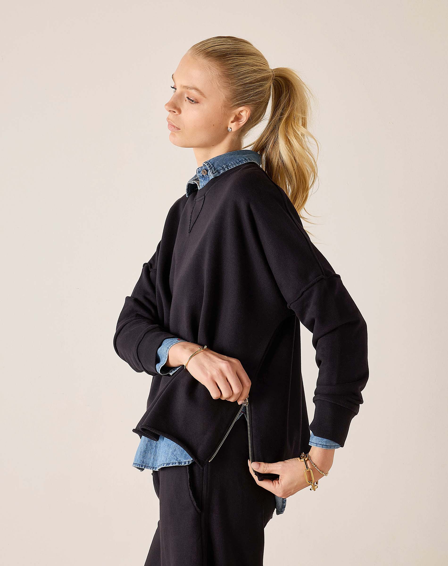 Frenchie Zip Side Crewneck