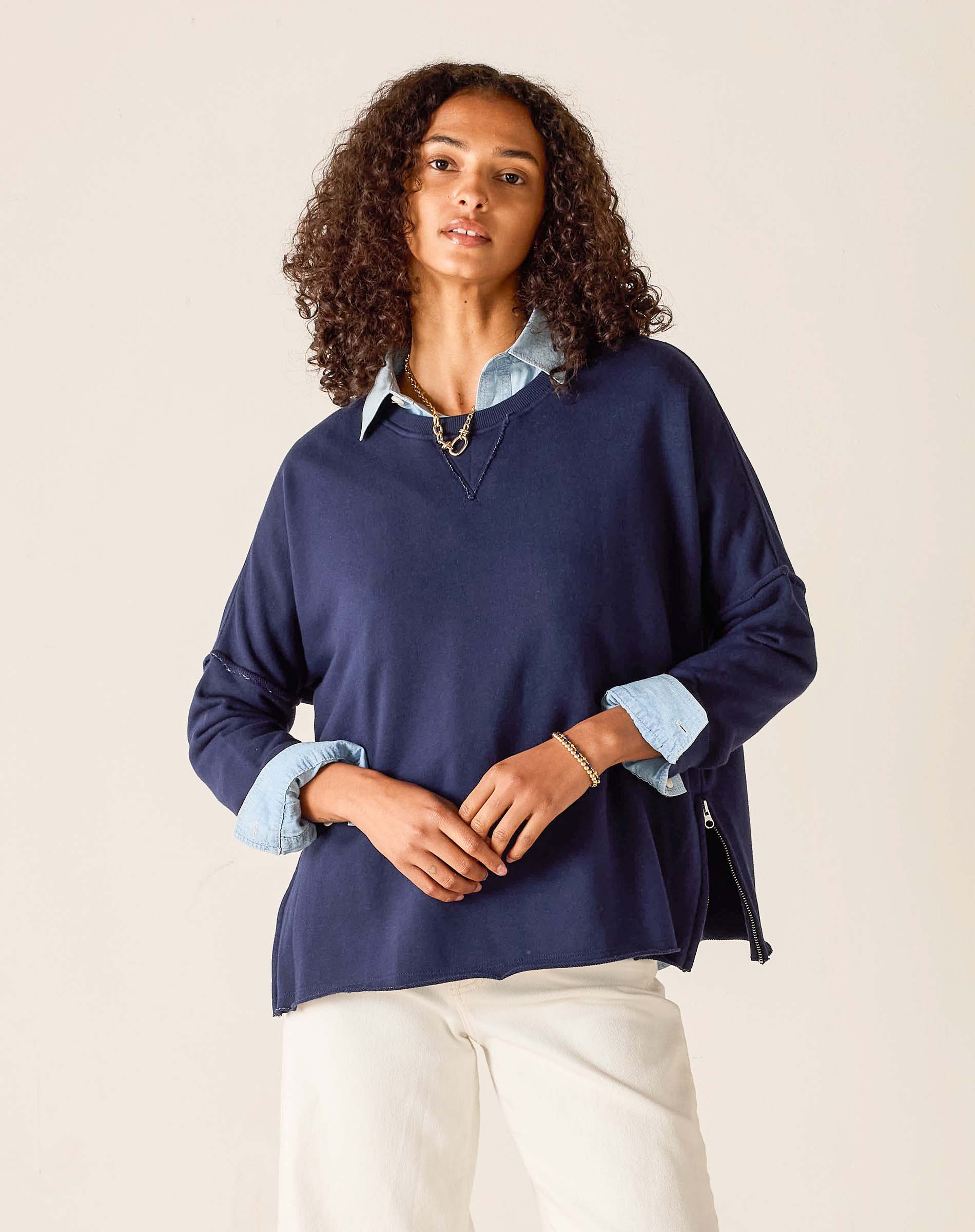Frenchie Zip Side Crewneck