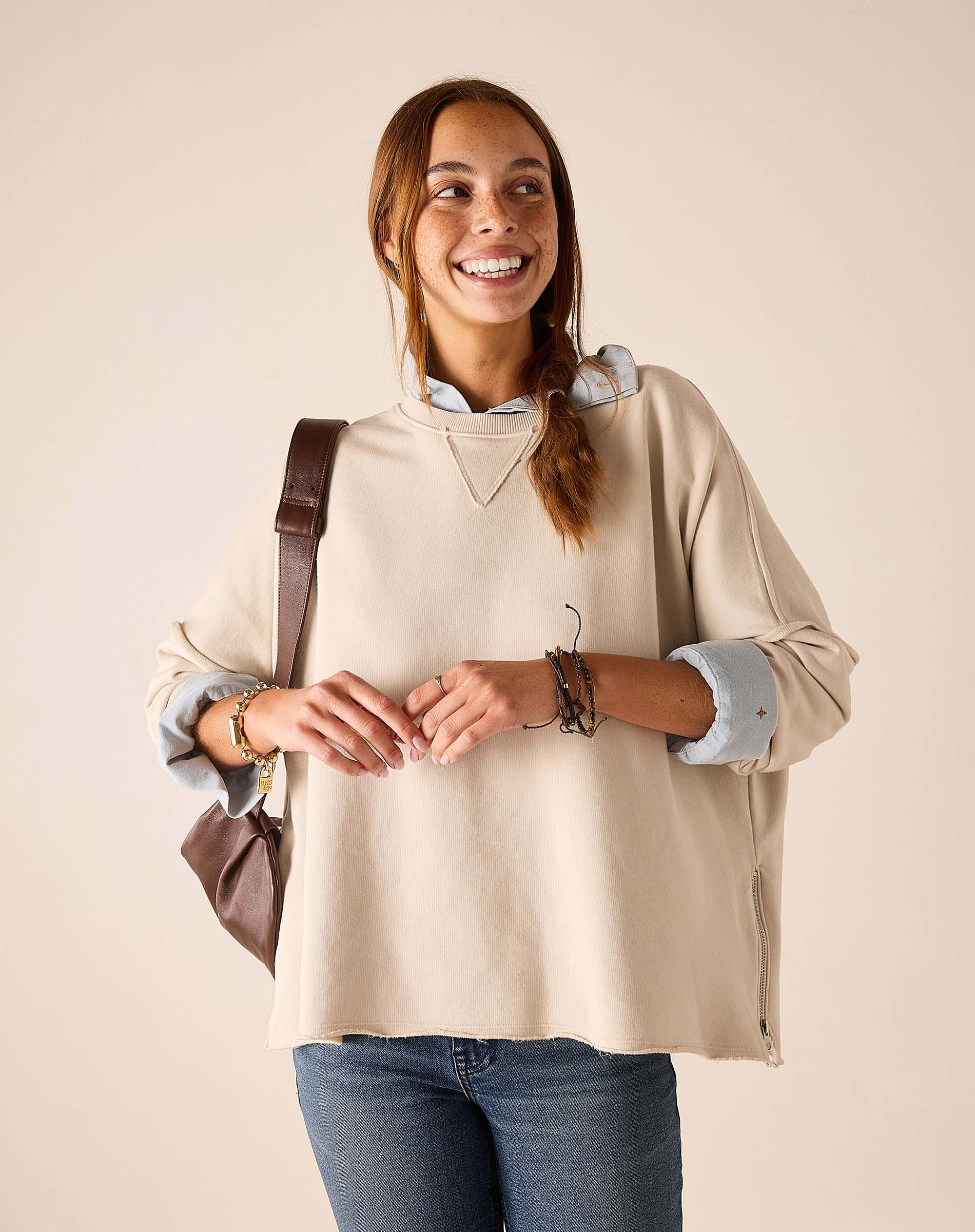 Frenchie Zip Side Crewneck