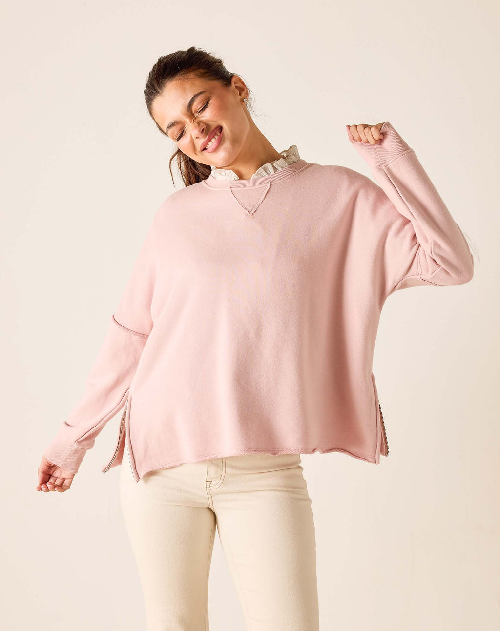 Frenchie Zip Side Crewneck