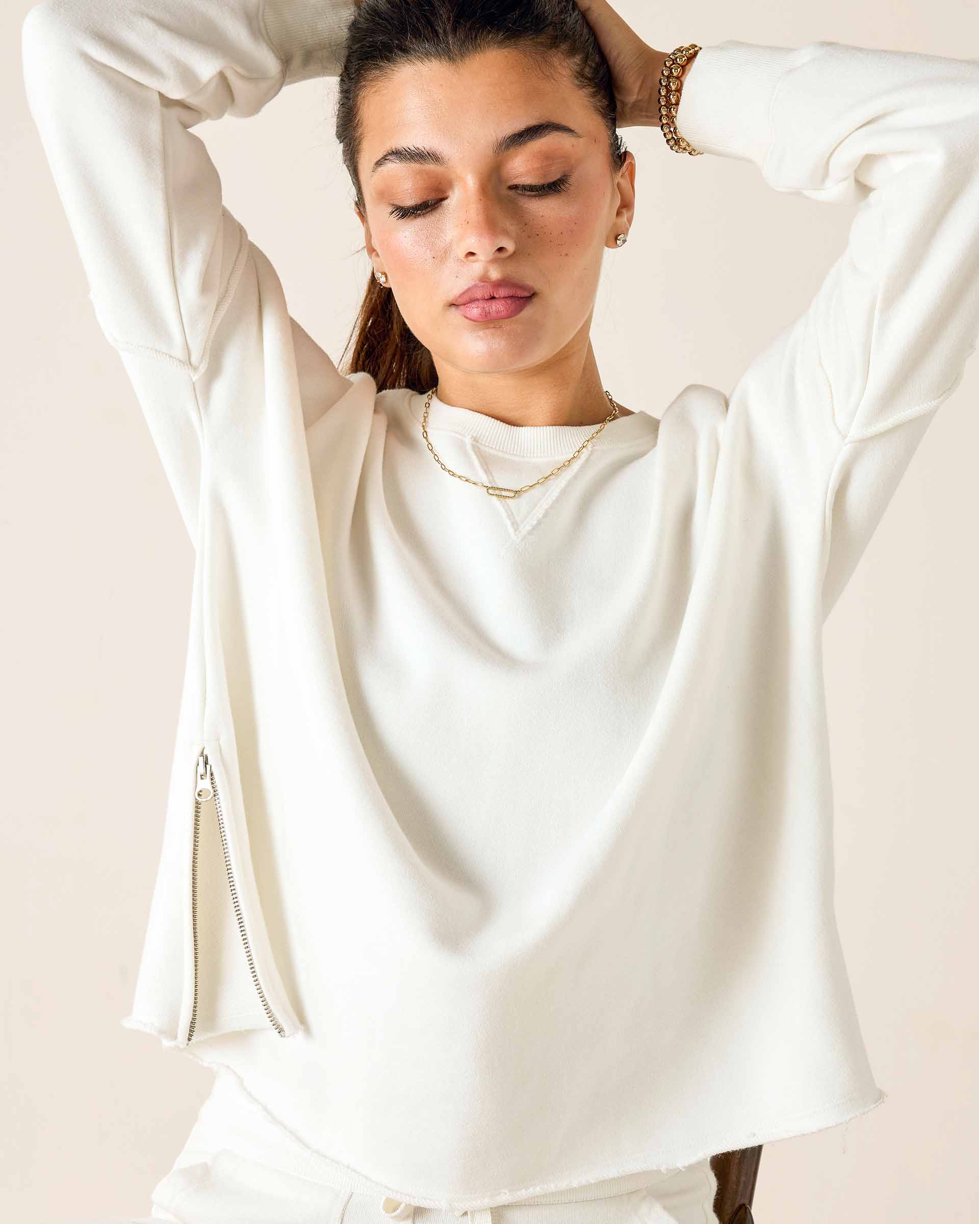 Frenchie Zip Side Crewneck