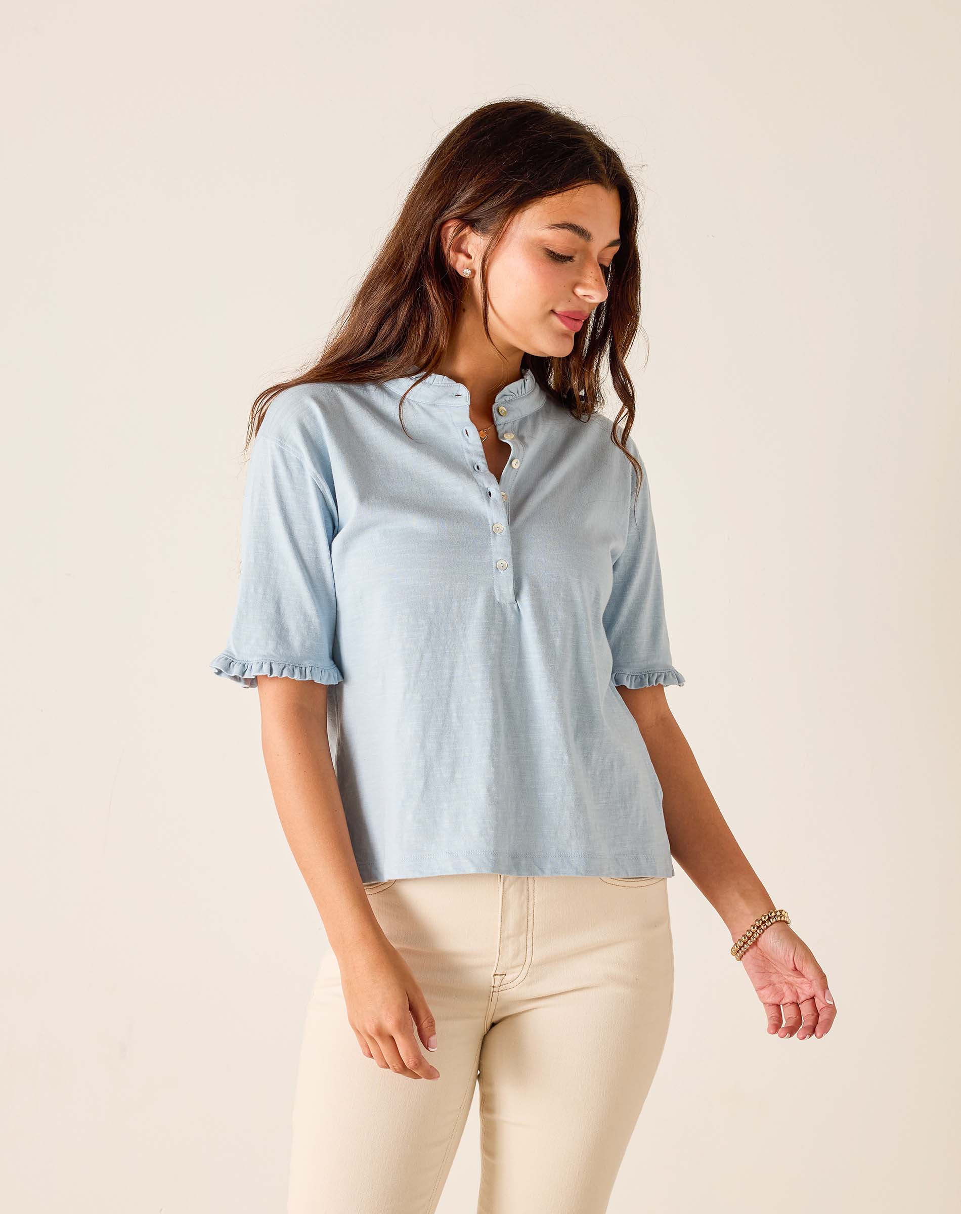 Josephine Ruffle Henley Tee