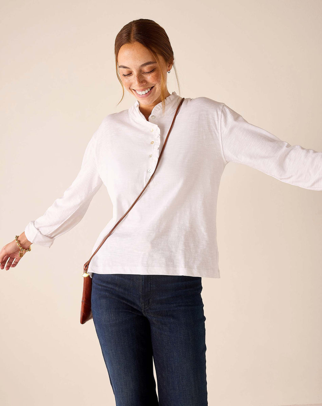 Josephine Long Sleeve Ruffle Henley