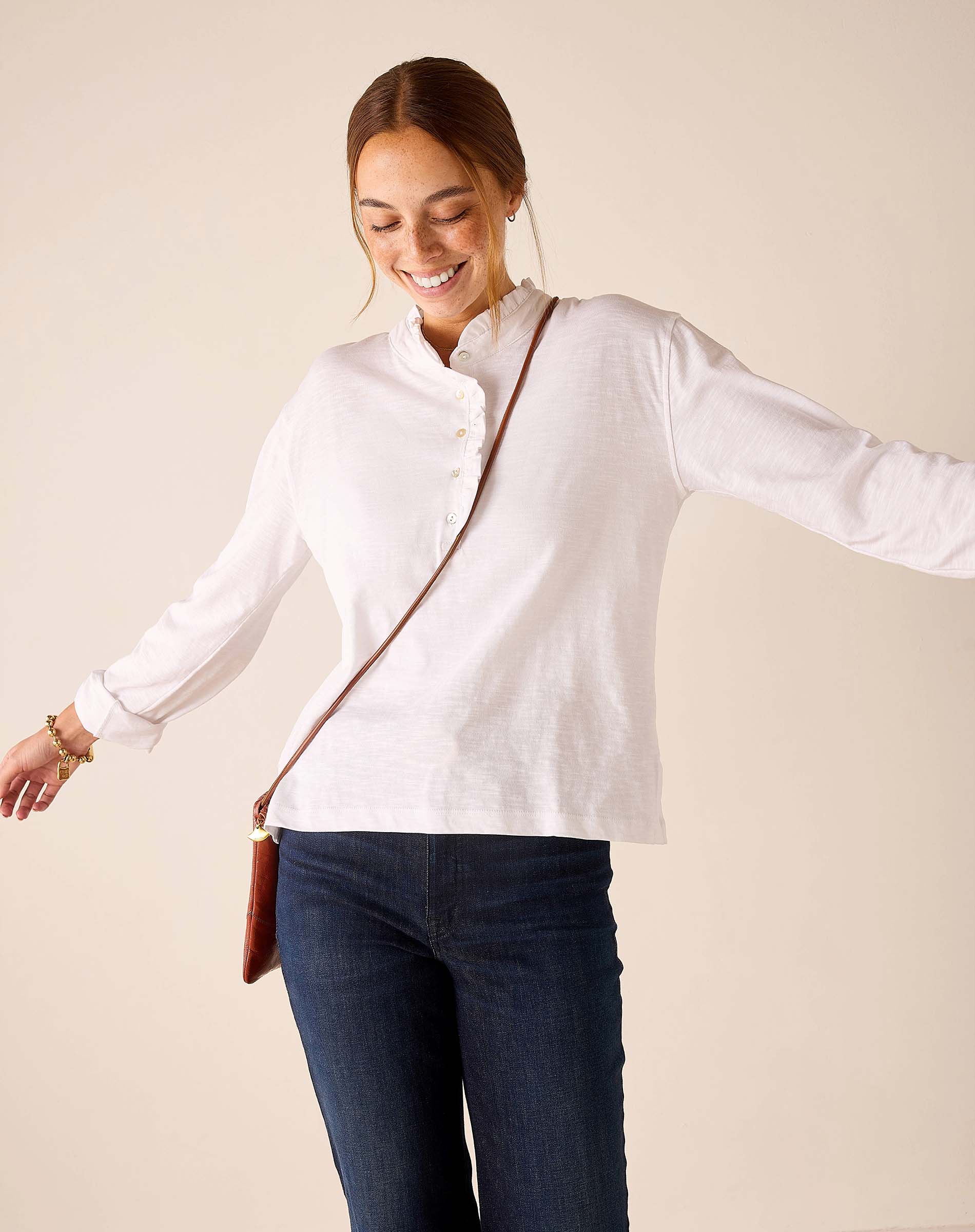 Josephine Long Sleeve Ruffle Henley