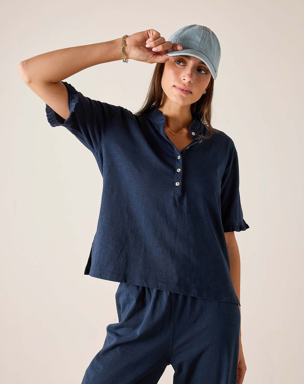 Josephine Ruffle Henley Tee
