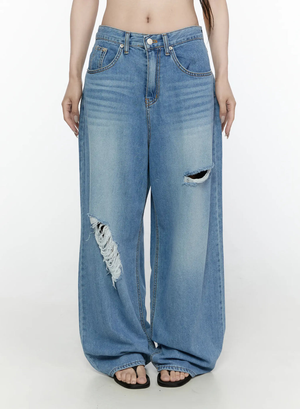 Arden Distressed High-Waist Baggy Jeans IL522