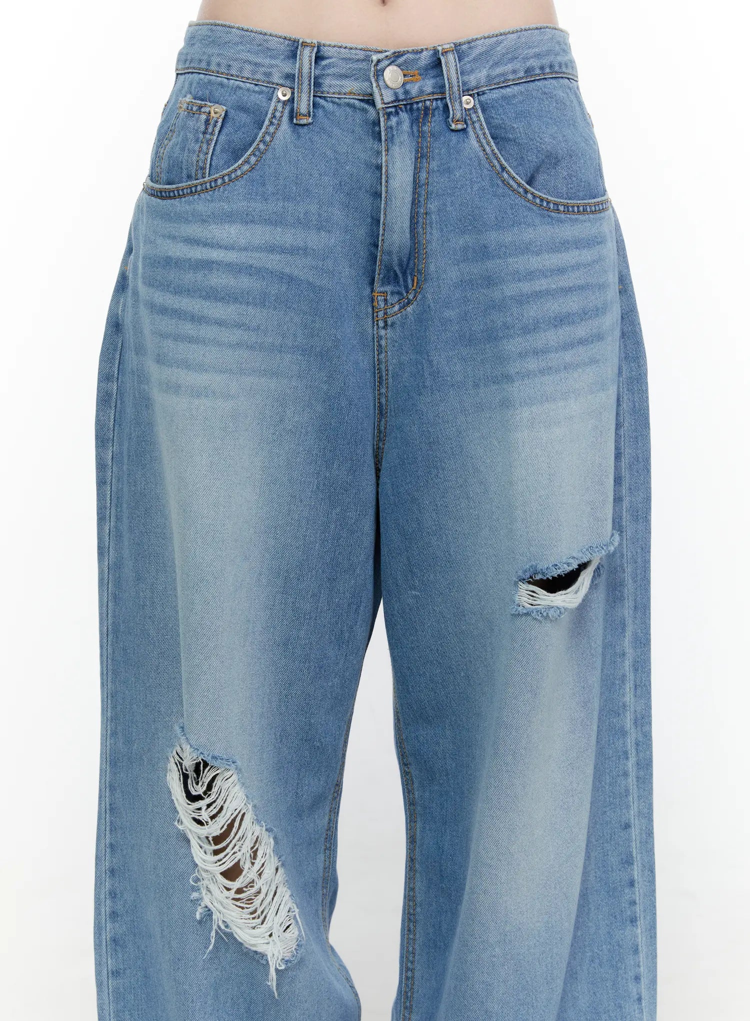 Arden Distressed High-Waist Baggy Jeans IL522