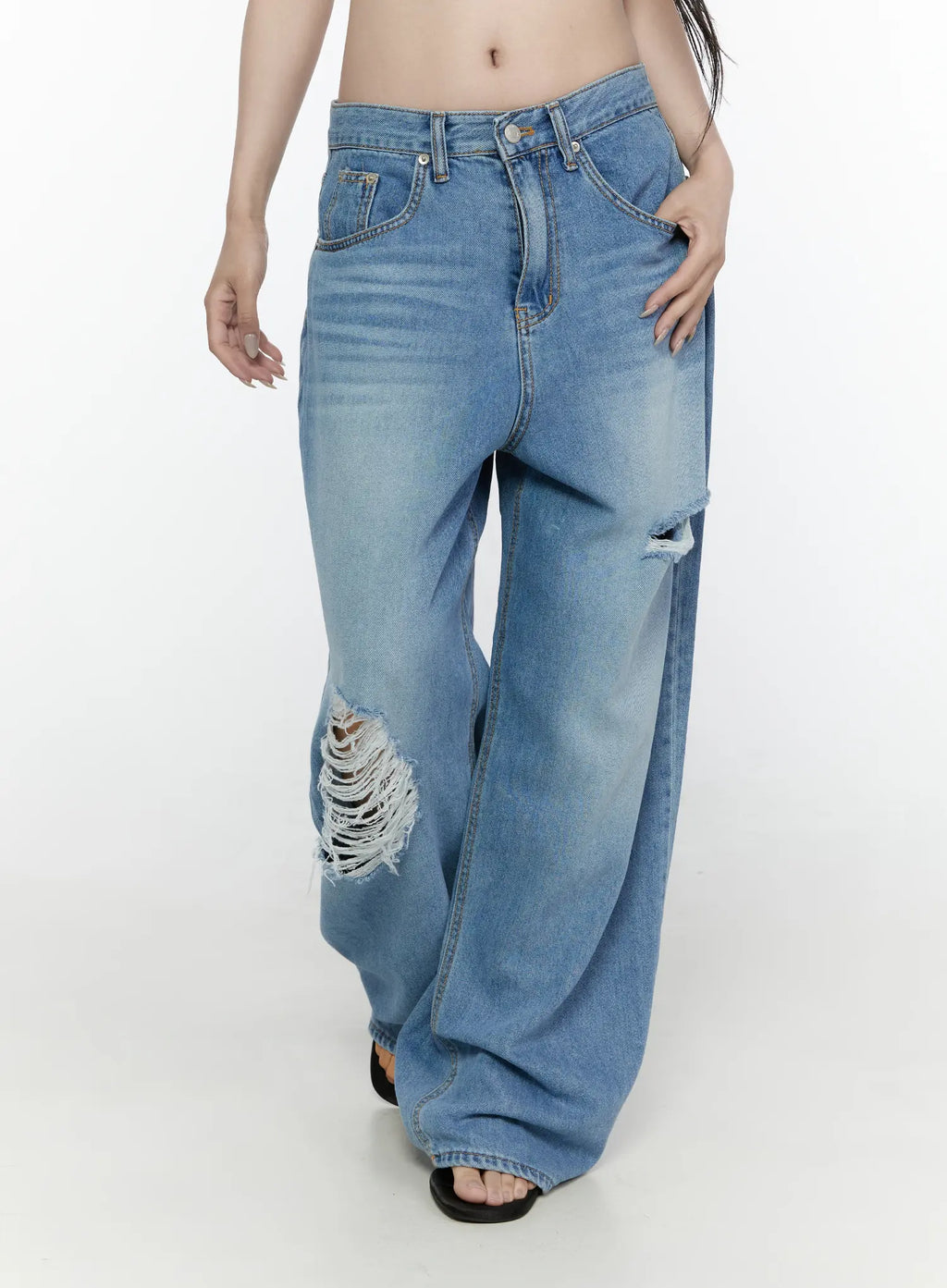 Arden Distressed High-Waist Baggy Jeans IL522