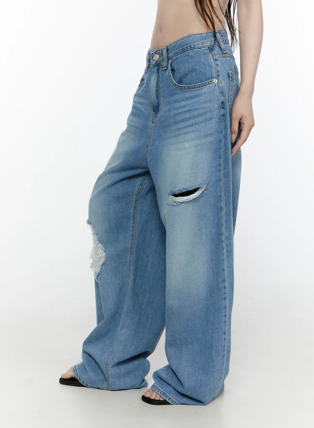 Arden Distressed High-Waist Baggy Jeans IL522