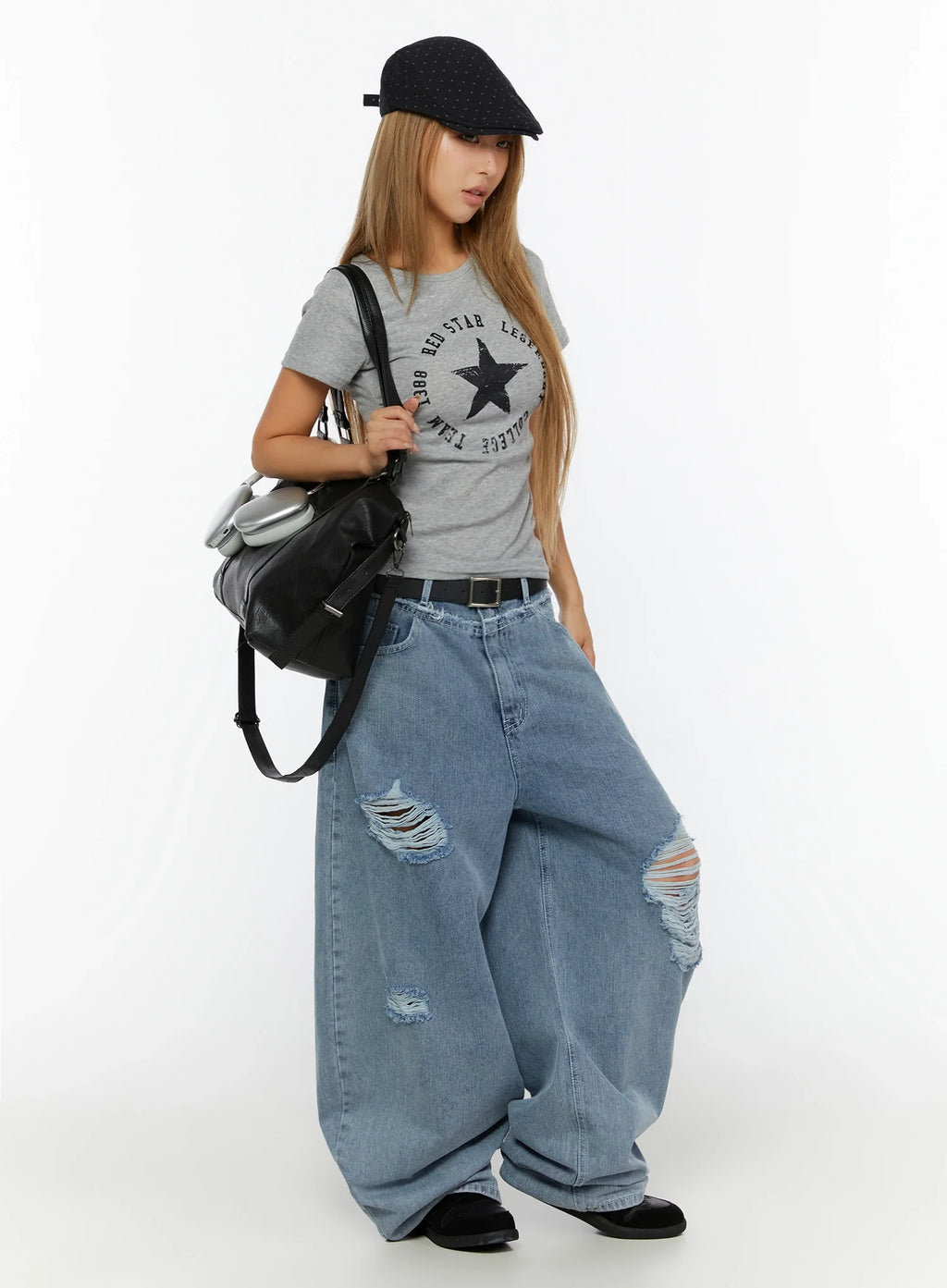 Gale Distressed Wide Leg Jeans IL530