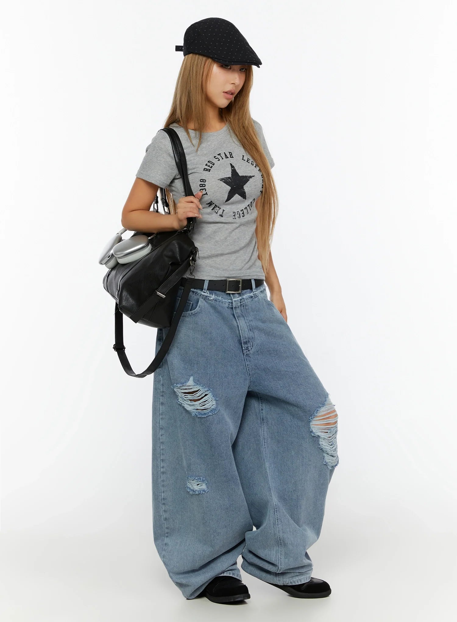 Gale Distressed Wide Leg Jeans IL530