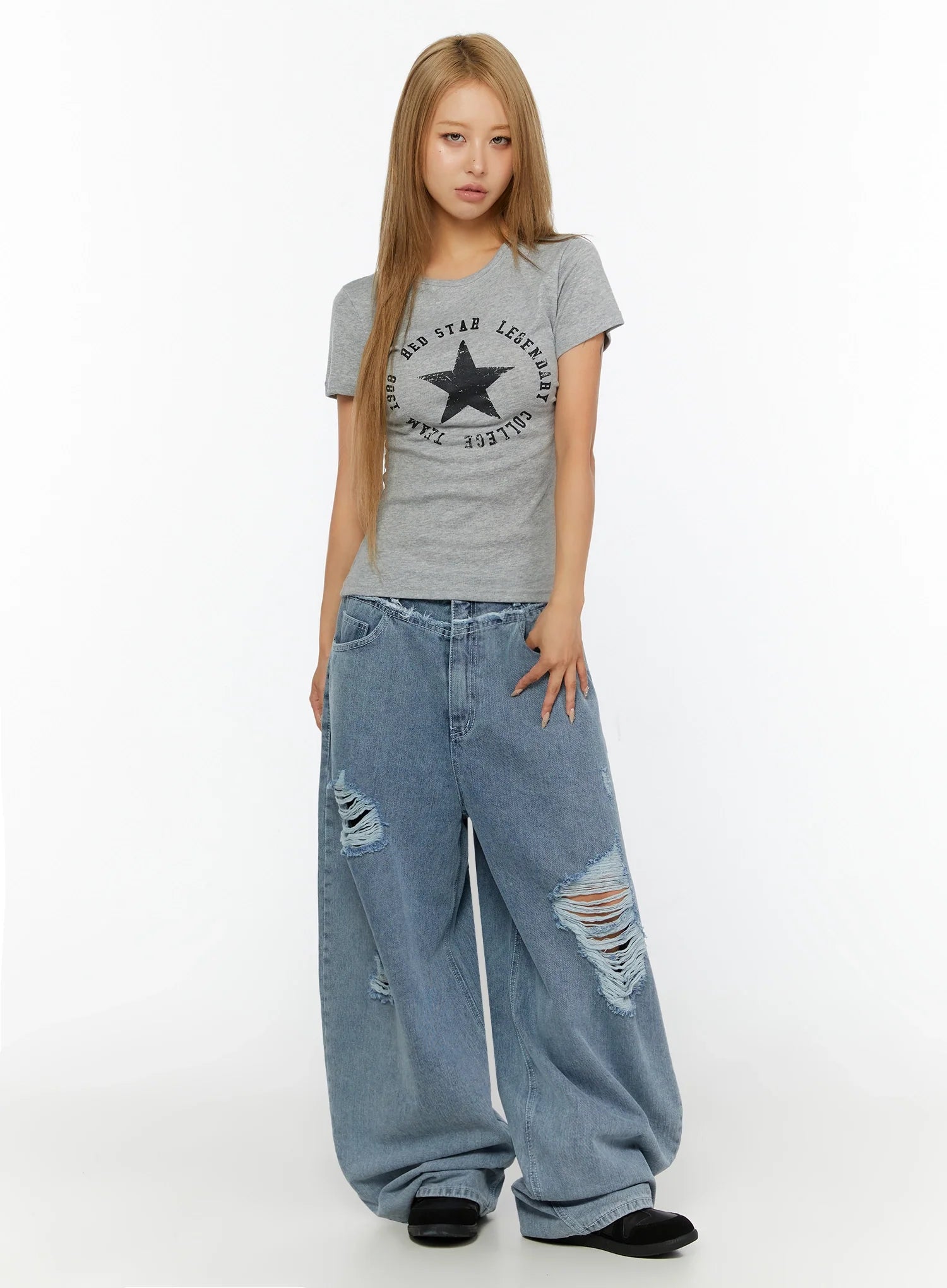 Gale Distressed Wide Leg Jeans IL530
