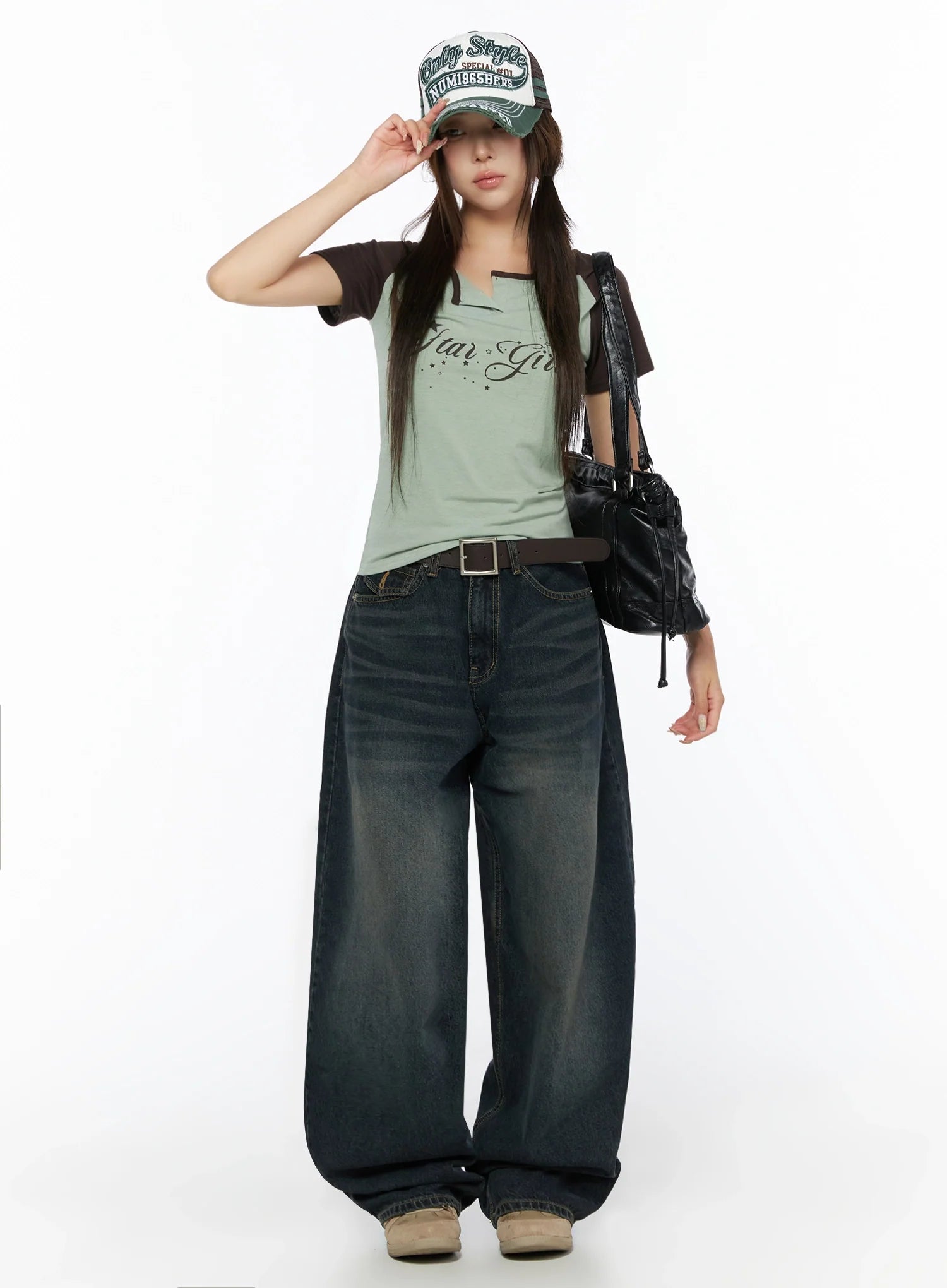 Jan Back Pocket Washed Wide Jeans IL515
