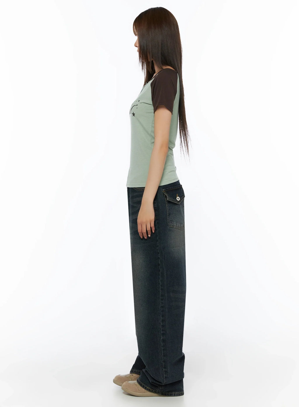 Jan Back Pocket Washed Wide Jeans IL515