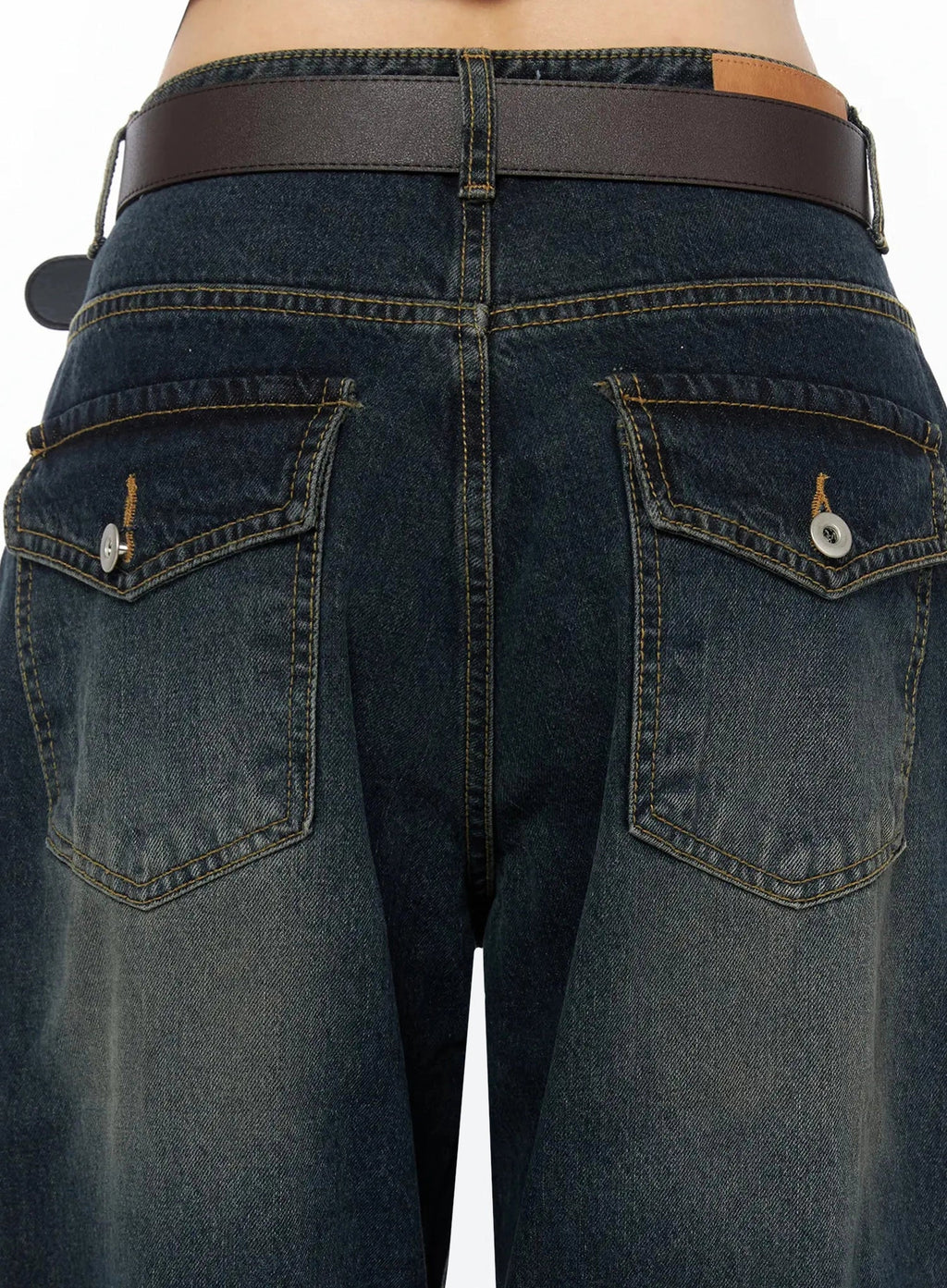 Jan Back Pocket Washed Wide Jeans IL515