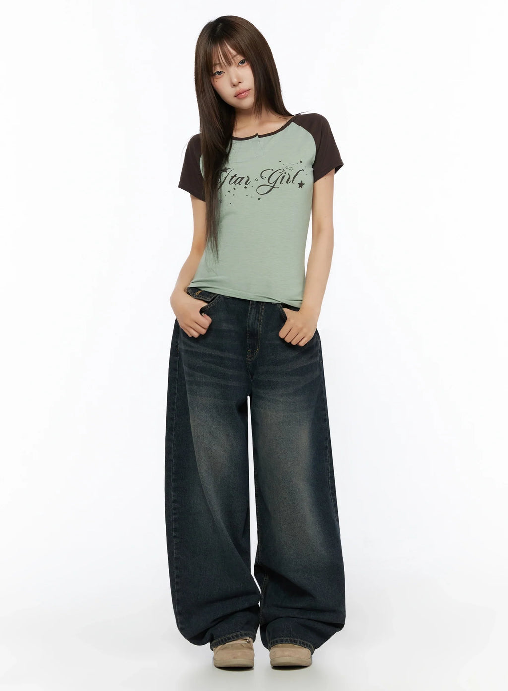 Jan Back Pocket Washed Wide Jeans IL515