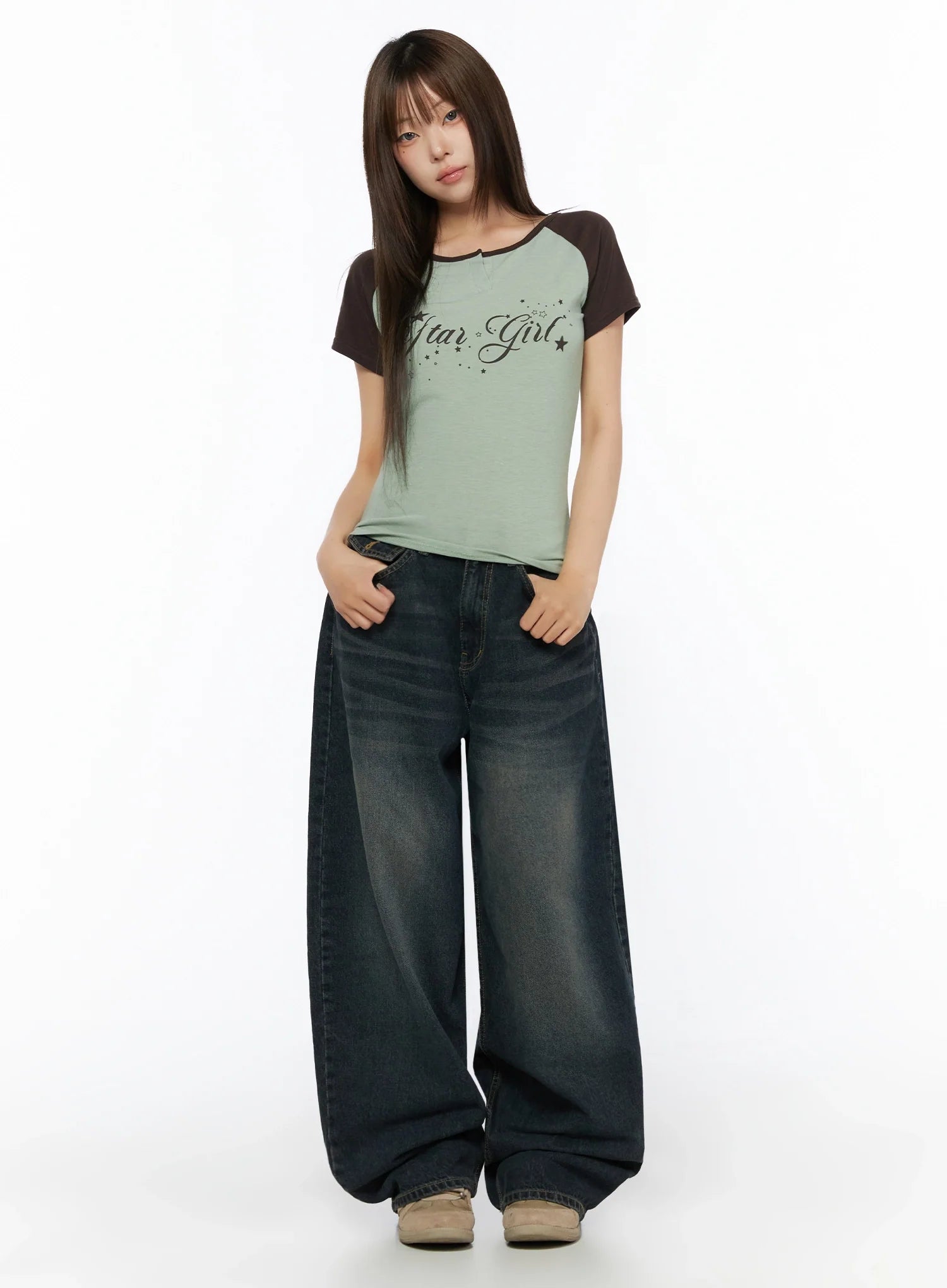 Jan Back Pocket Washed Wide Jeans IL515