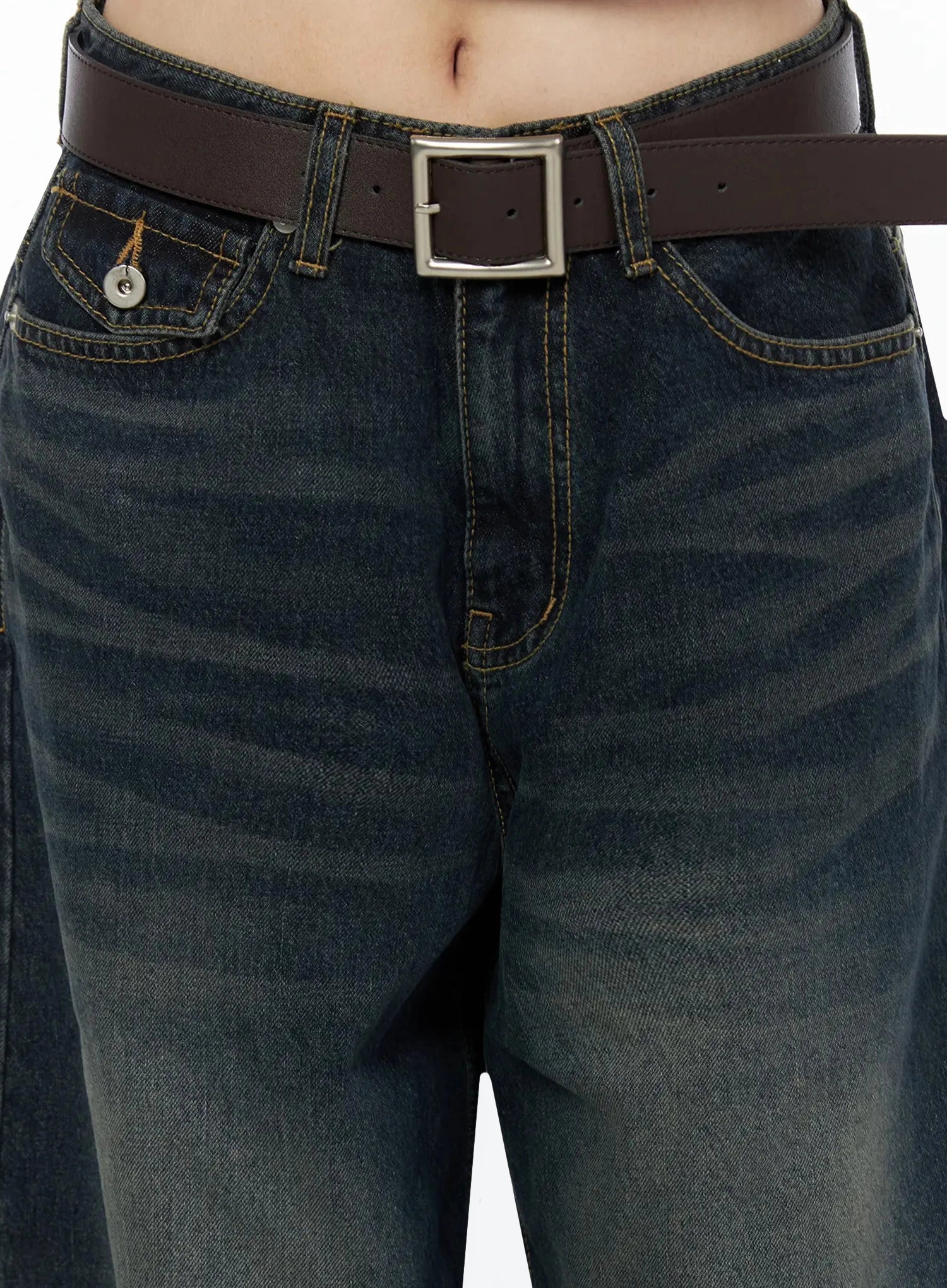 Jan Back Pocket Washed Wide Jeans IL515